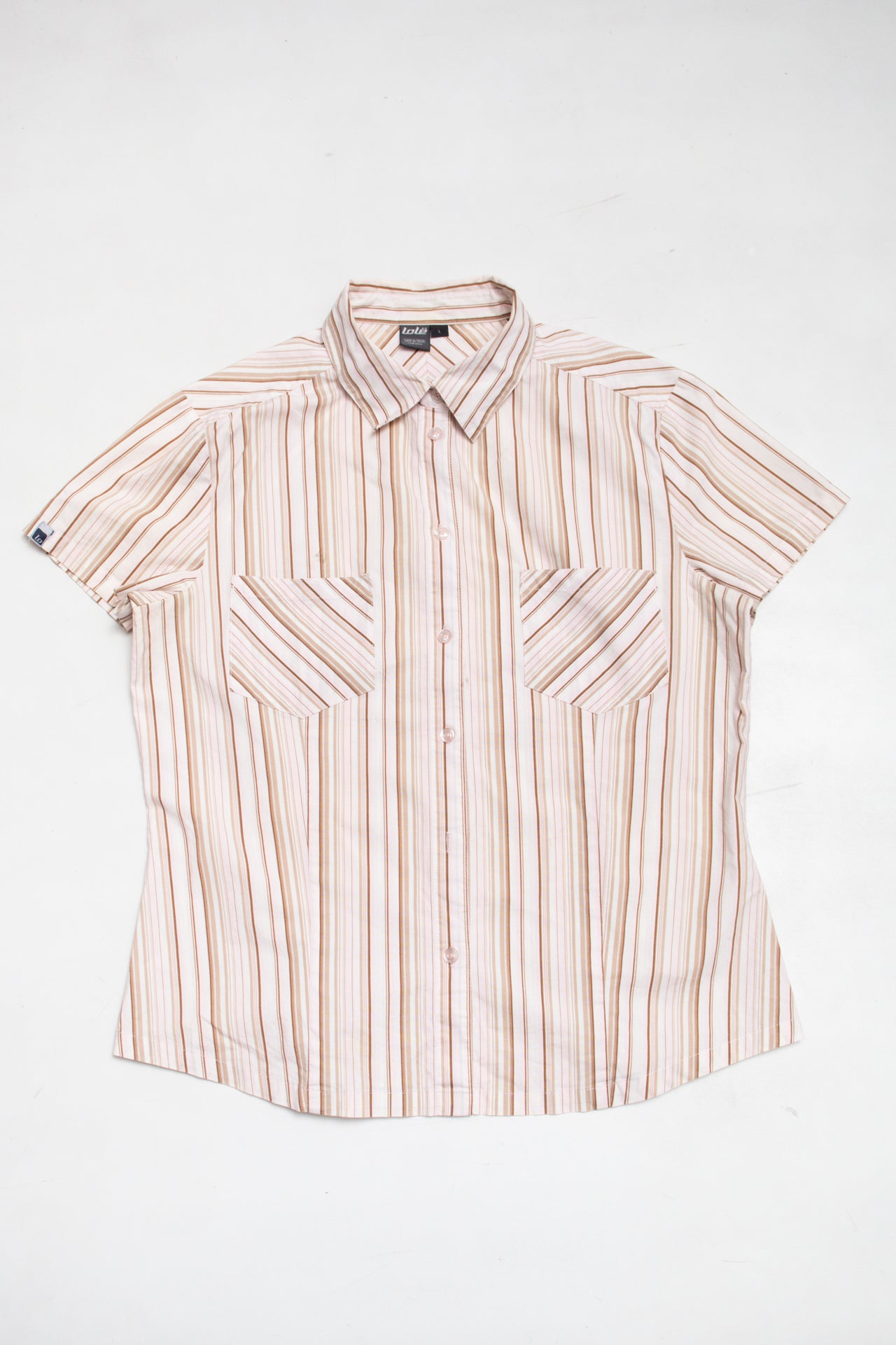 #197 Lolë fitted striped button up | c. 165 | size 12