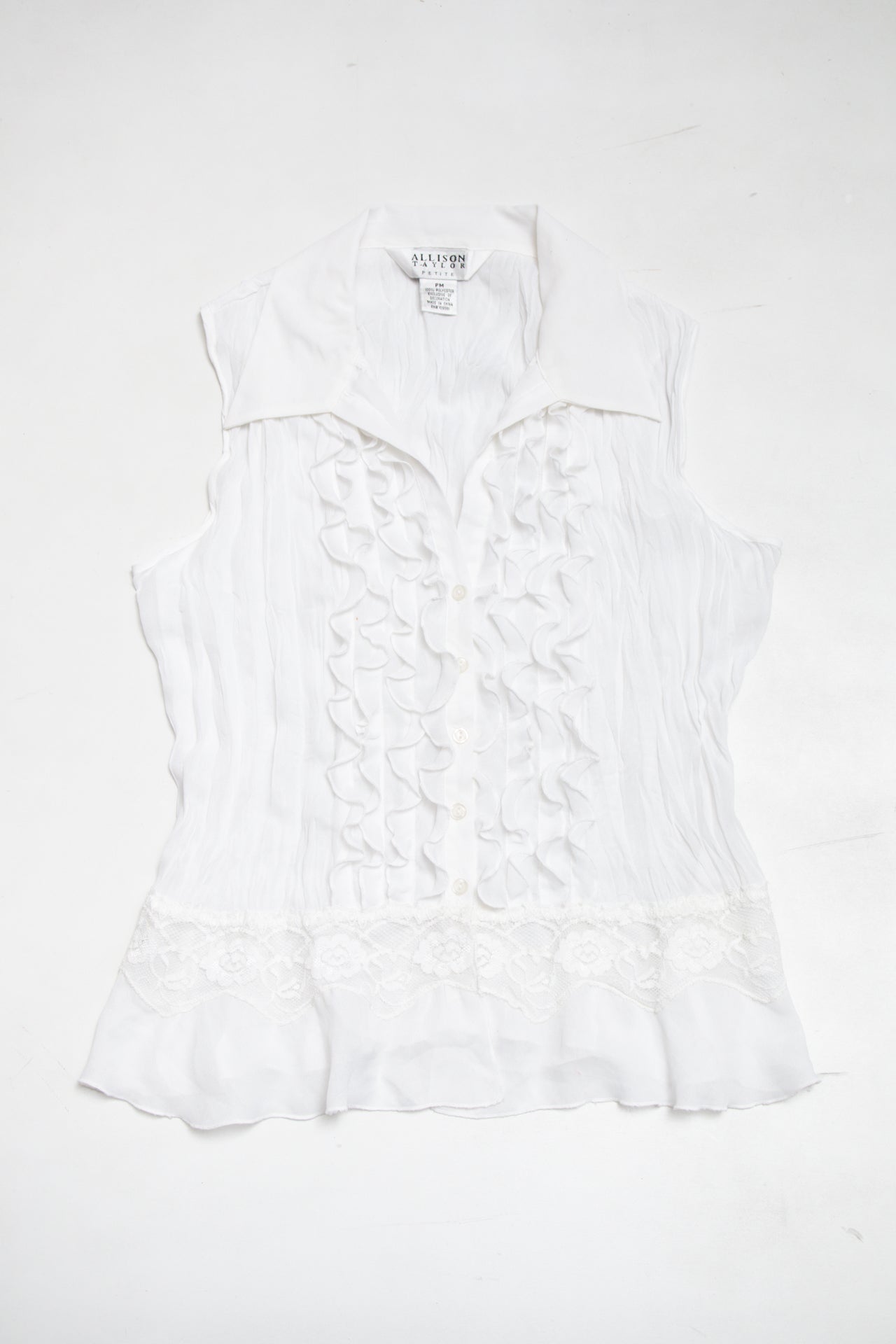 #199 Allison Taylor rufffled sleeveless blouse | c. 165 | size 8