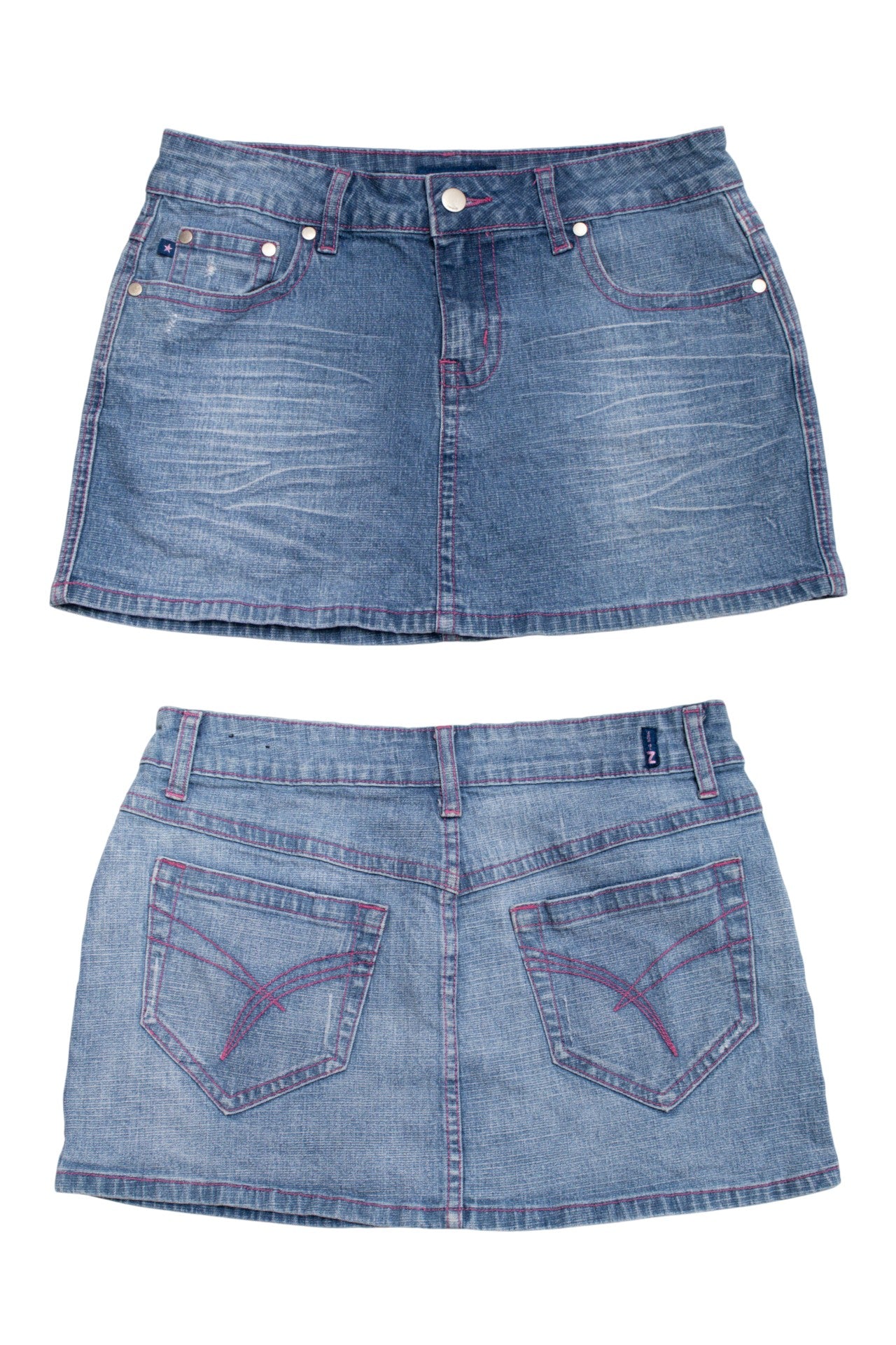 #200 Zana Di pink stitch mini denim skirt | c. 165 | size 8