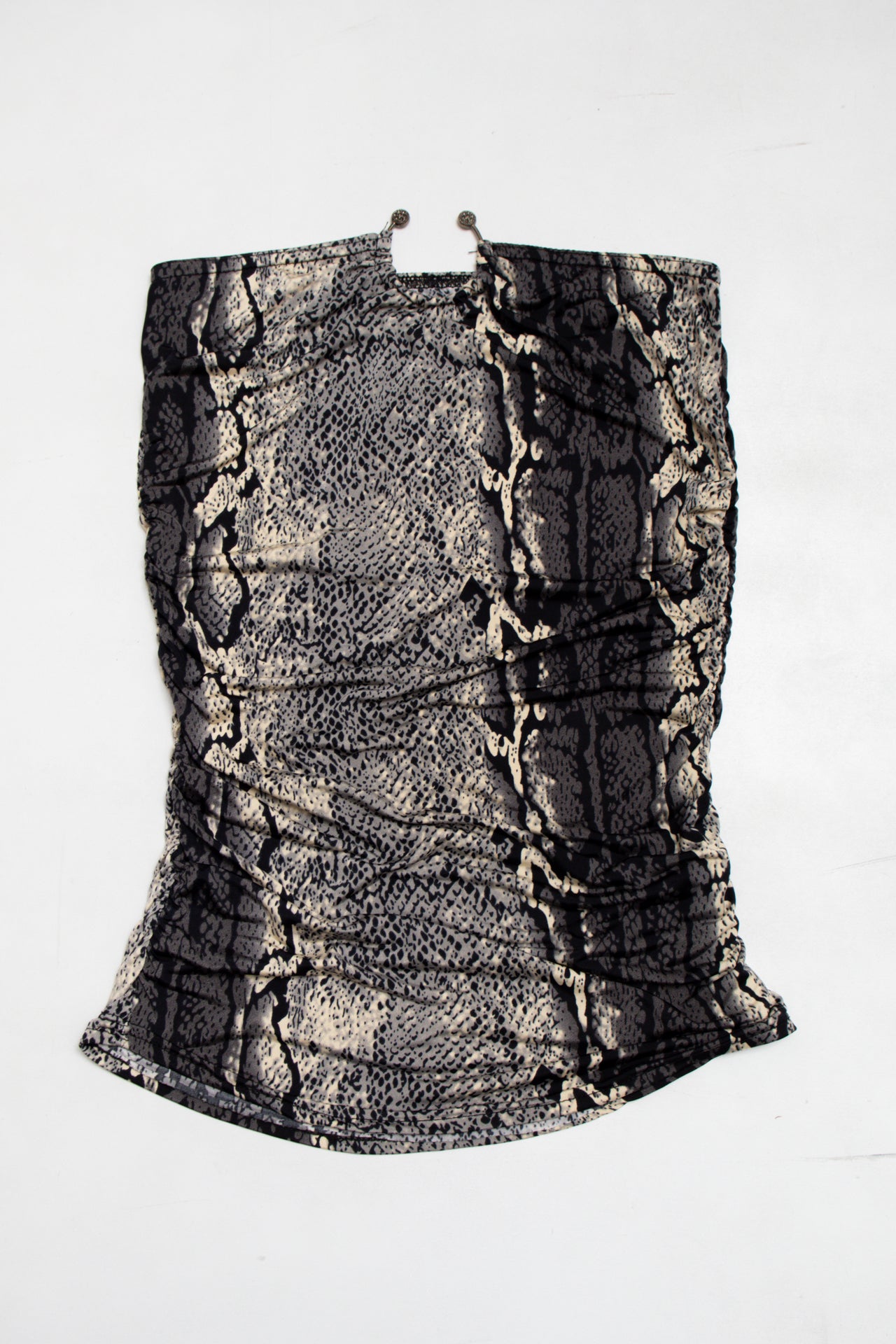 #214 snake-print ring detail ruched strapless top | c. 165 | size 6/8