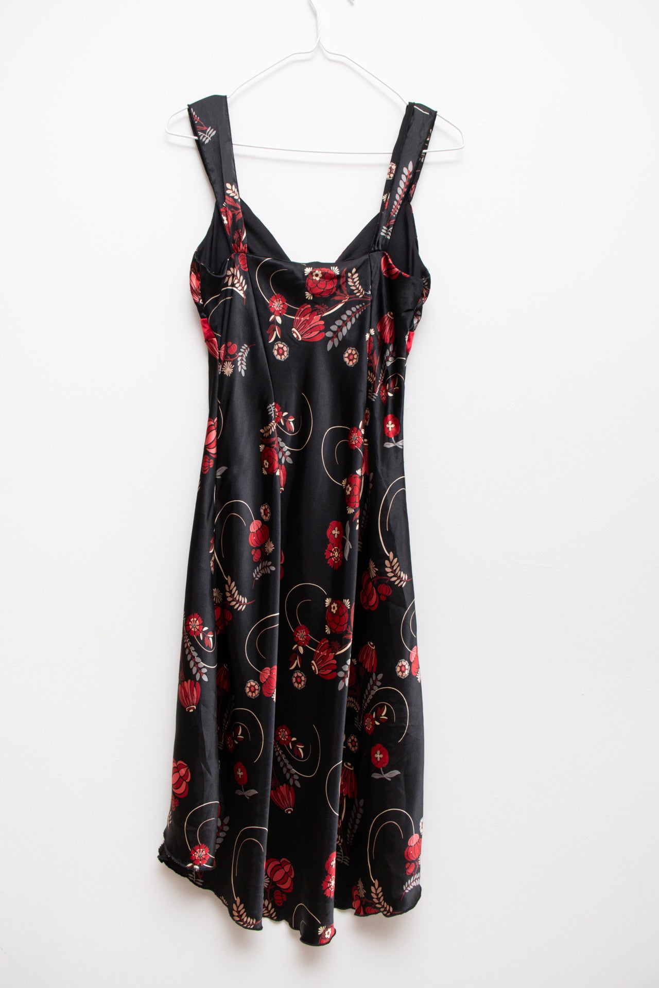 #217 Byerwear Too! red/black satin midi dress | c. 165 | size 8