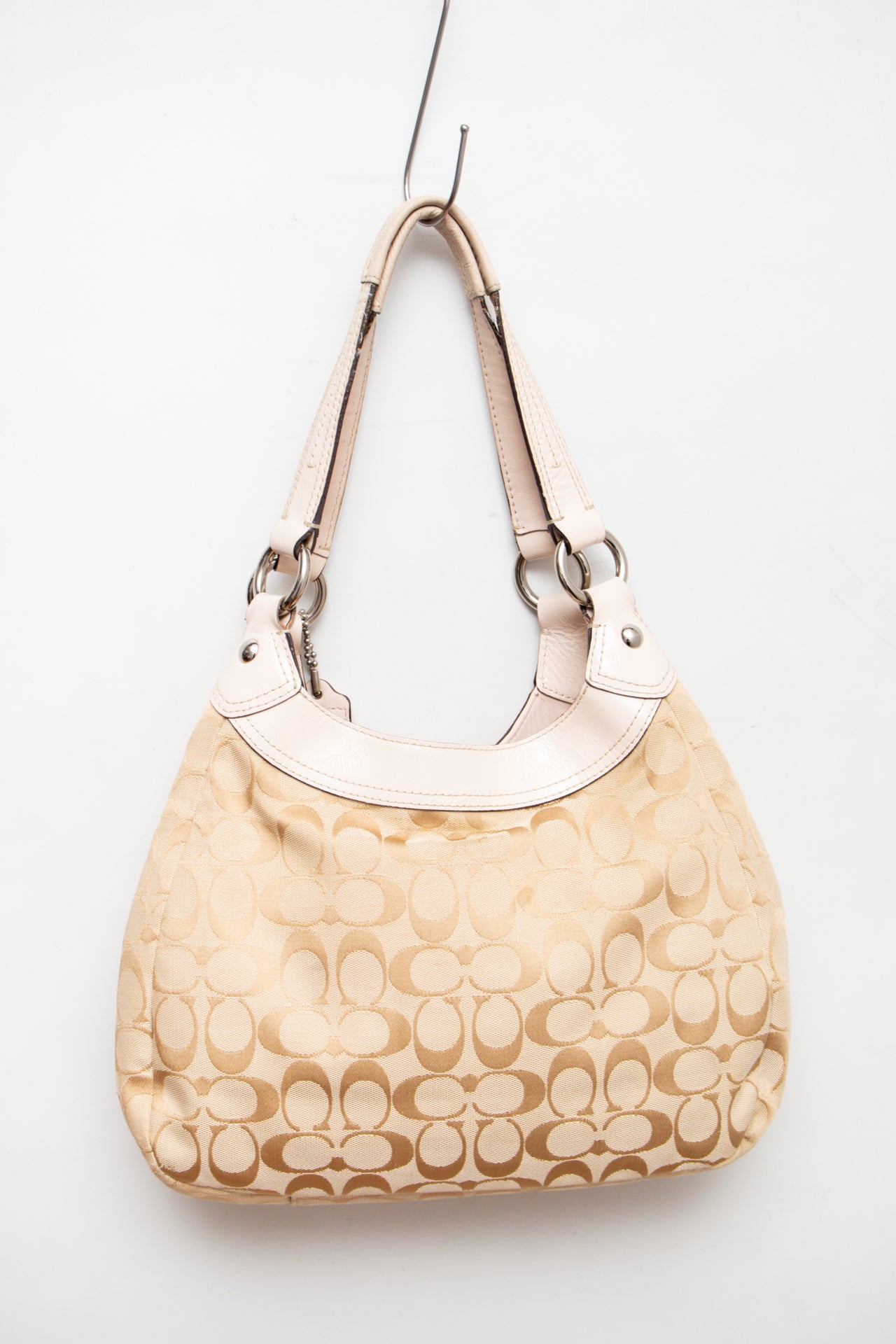 #232 Coach monogram cream/pink buckle bag | c. 165
