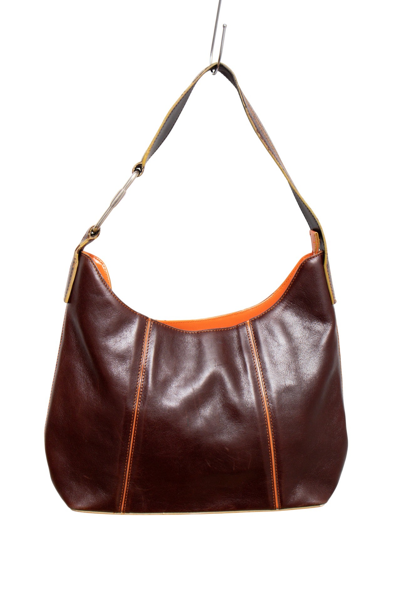 #242 Ann Klein patent leather orange stitch bag | c. 165