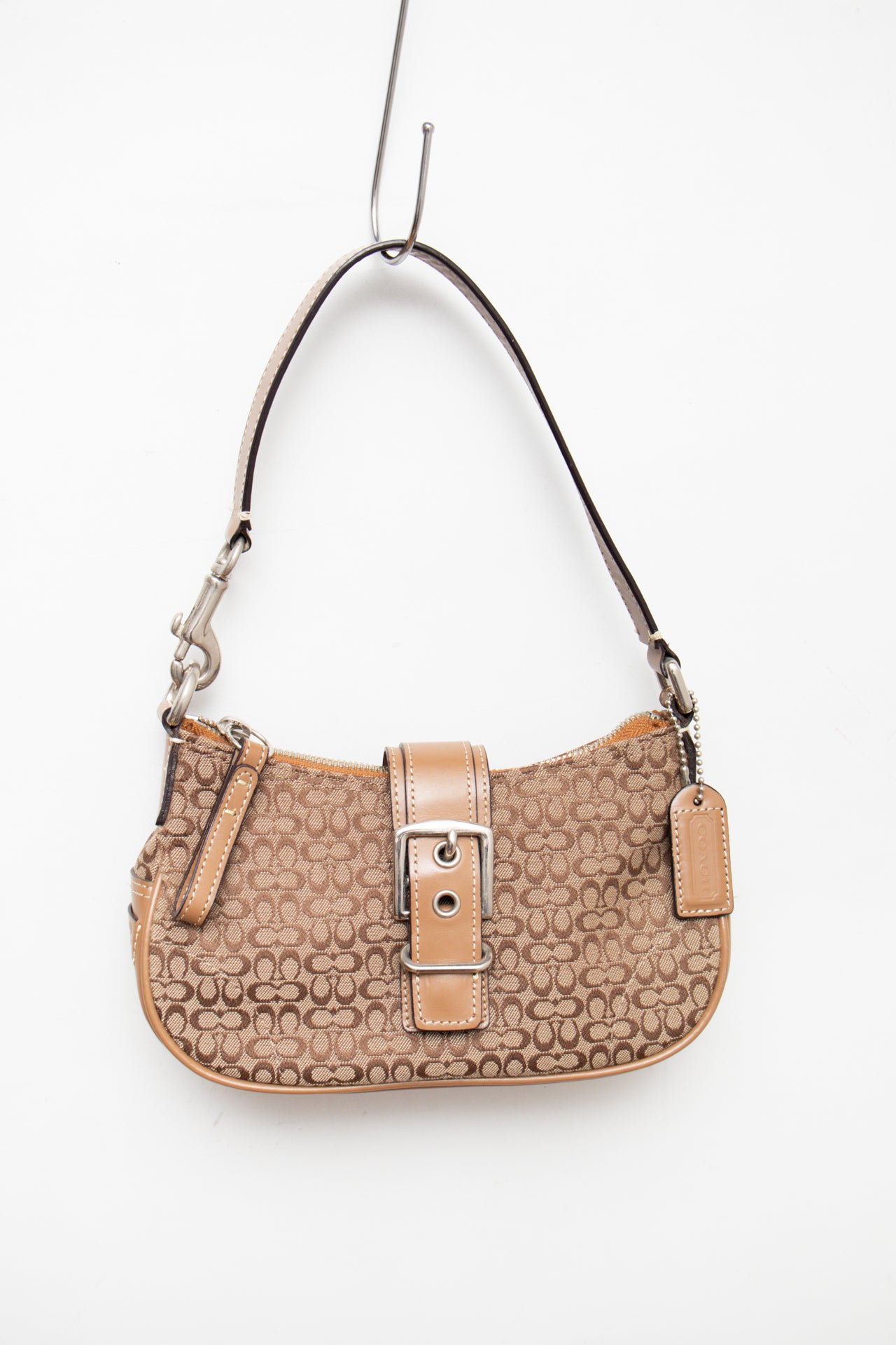 #247 Coach monogram leather/canvas buckle demi bag | c. 165