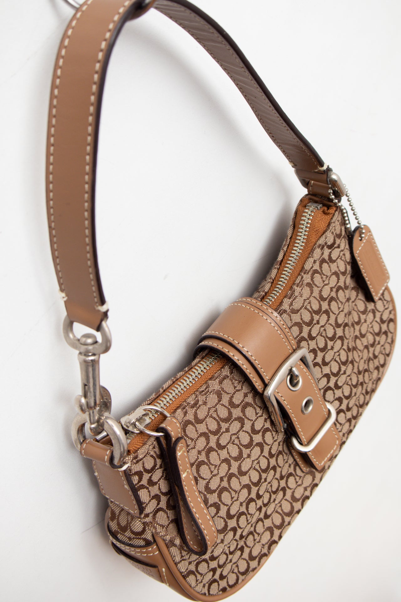 #247 Coach monogram leather/canvas buckle demi bag | c. 165