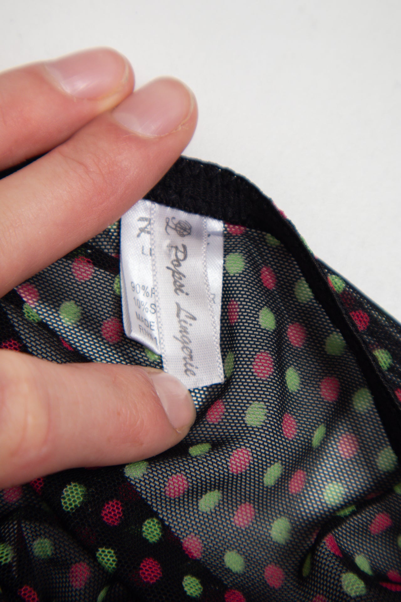 #17 Popsi Lingerie green/red polka dot black cami | c. 158 | cup size 10D