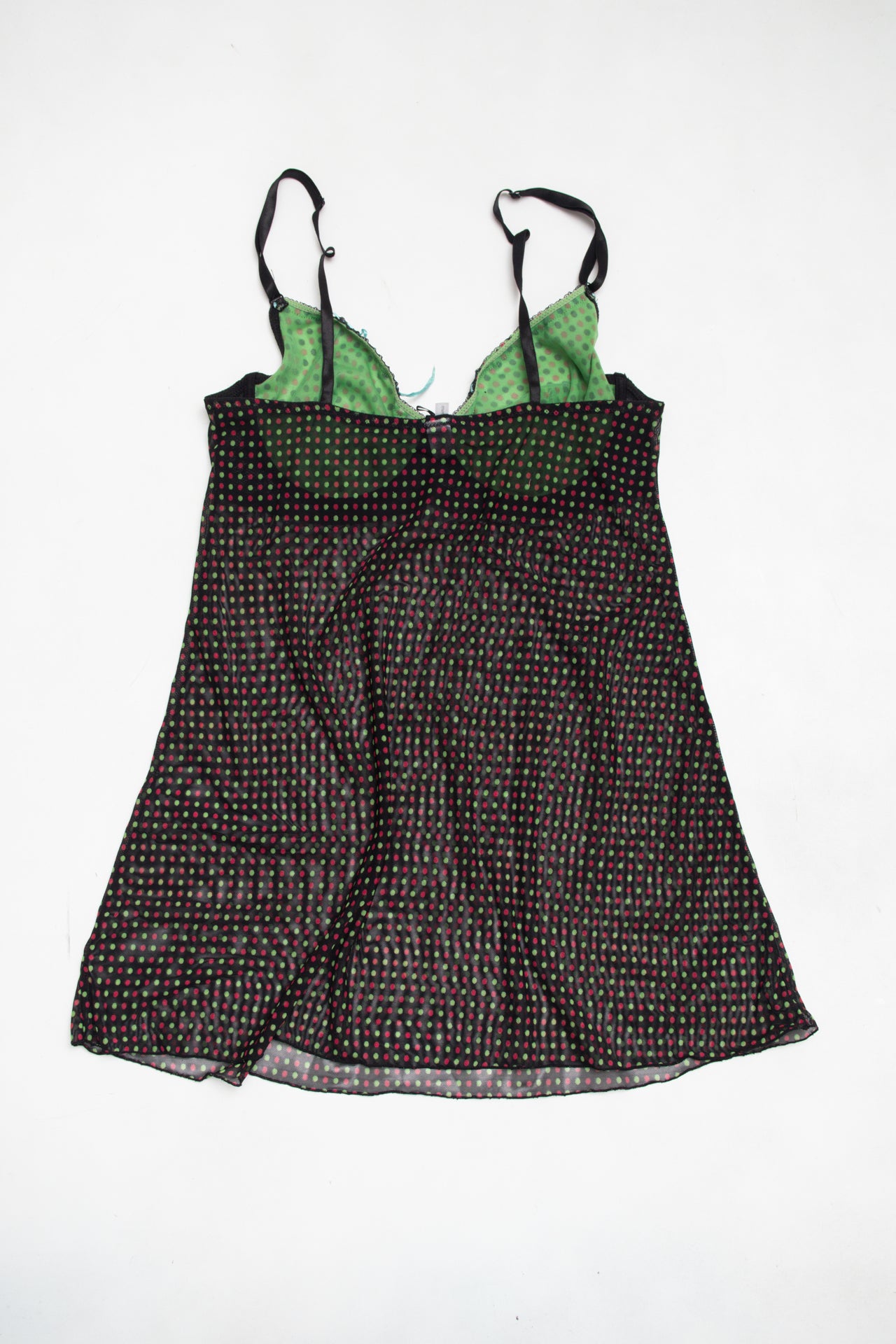 #17 Popsi Lingerie green/red polka dot black cami | c. 158 | cup size 10D