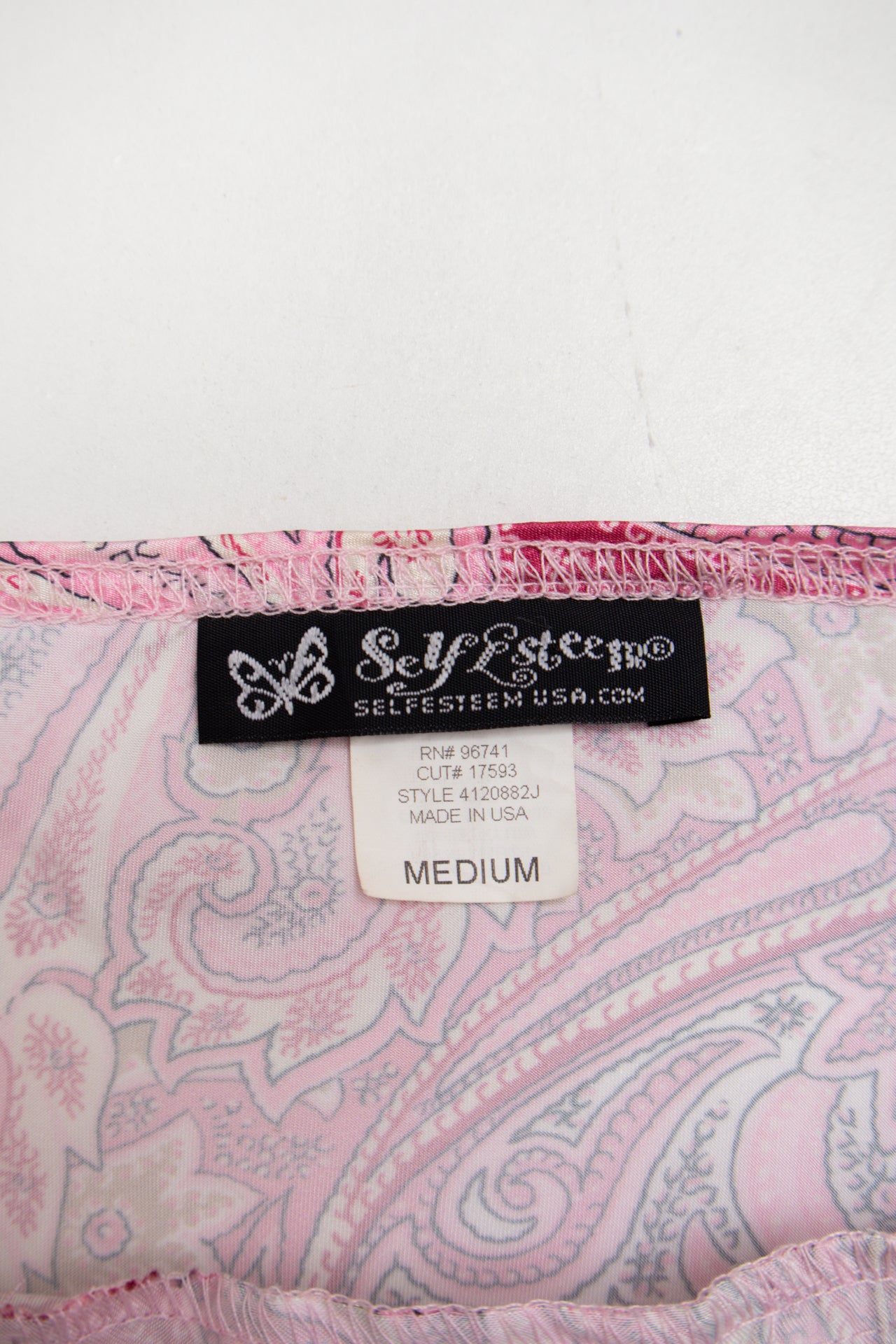 #20 Made in U.S.A. Self Esteem pink patterned cami | c. 158 | size 12