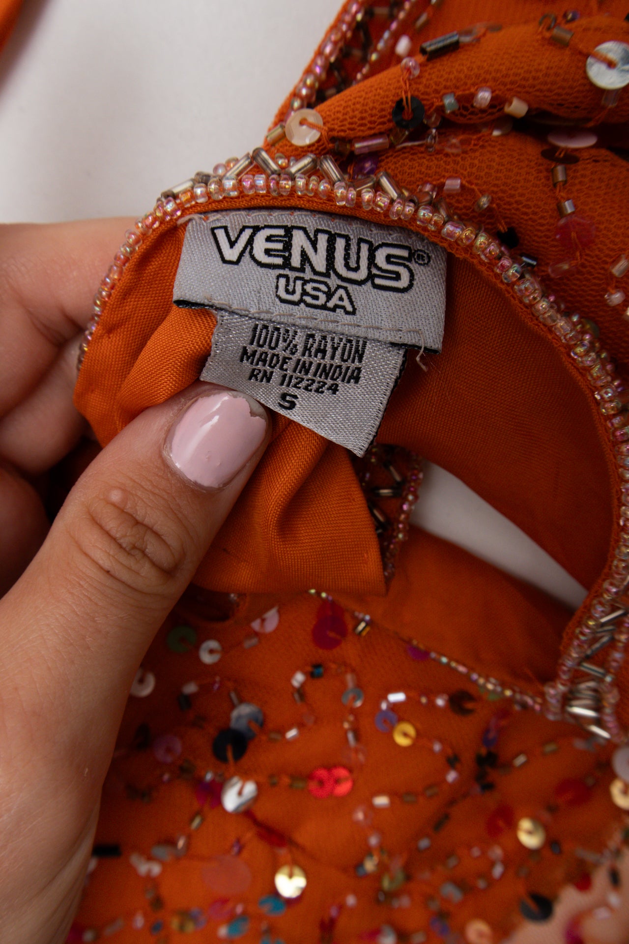 #06 Venus USA Sheer embellished backless halter | Size 8 | C. 152