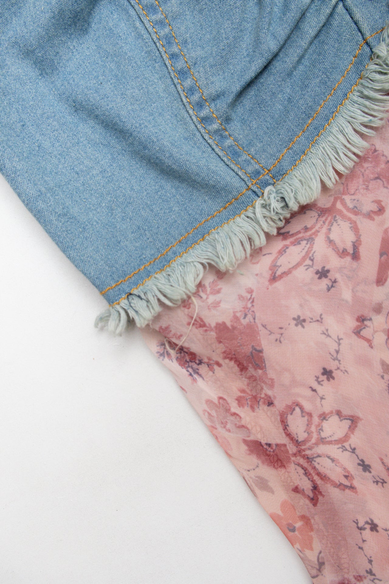#11 Deadstock Fang denim sheer top w suede lace up | Size 8 | C. 152