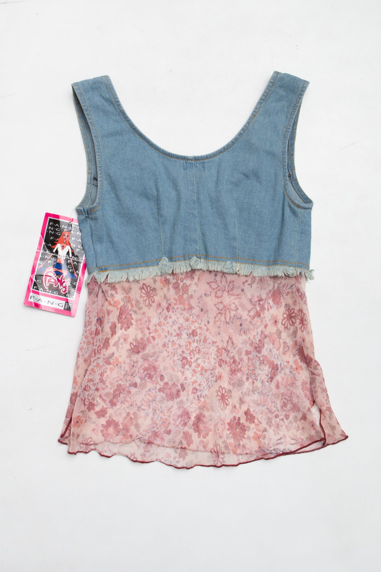 #11 Deadstock Fang denim sheer top w suede lace up | Size 8 | C. 152