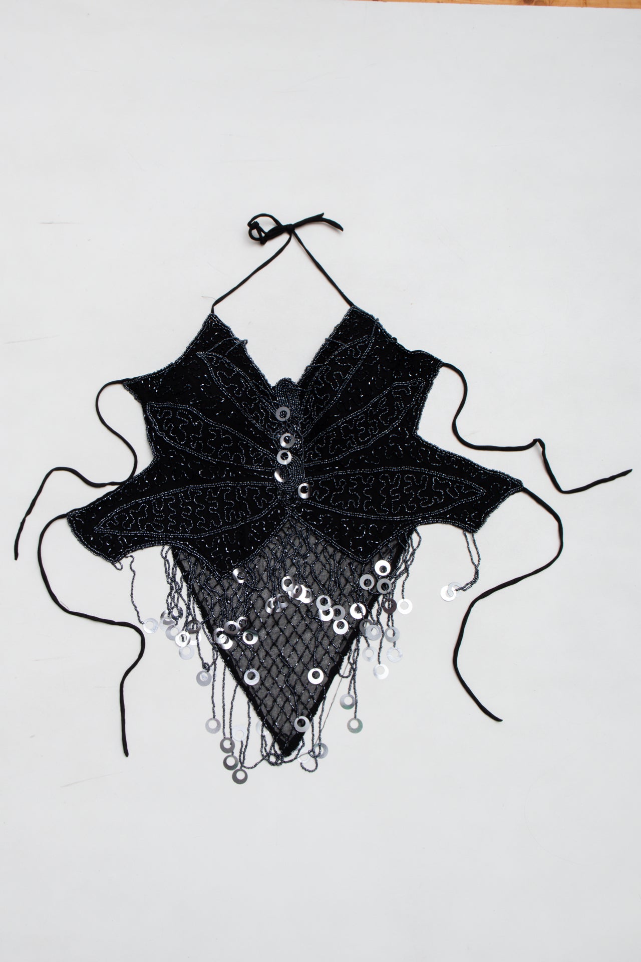#12 Y2K Beaded sheer backless tie halter | Size 8 | C. 152