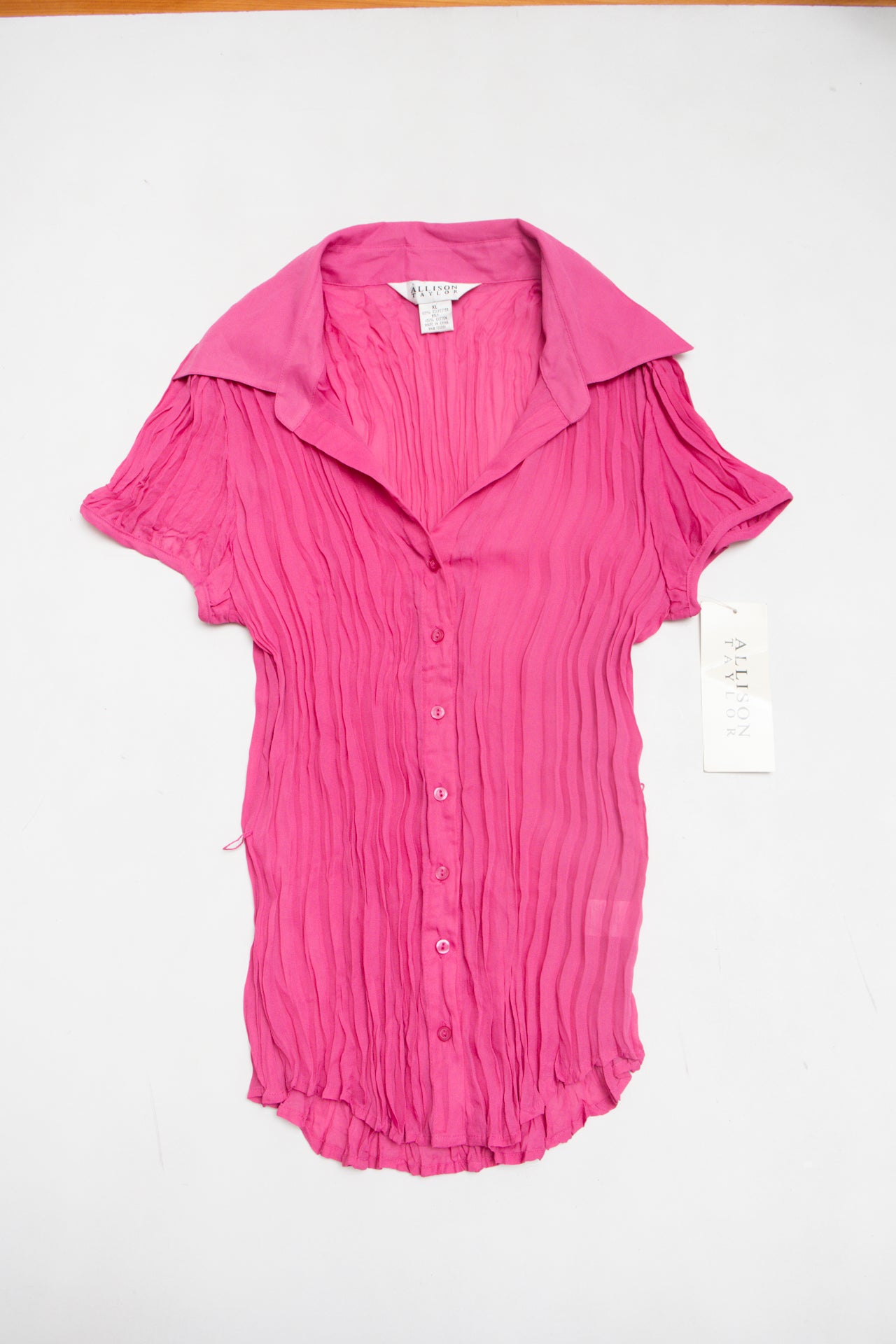 #55 Allison Taylor pink pleated blouse | c. 158 | size 14