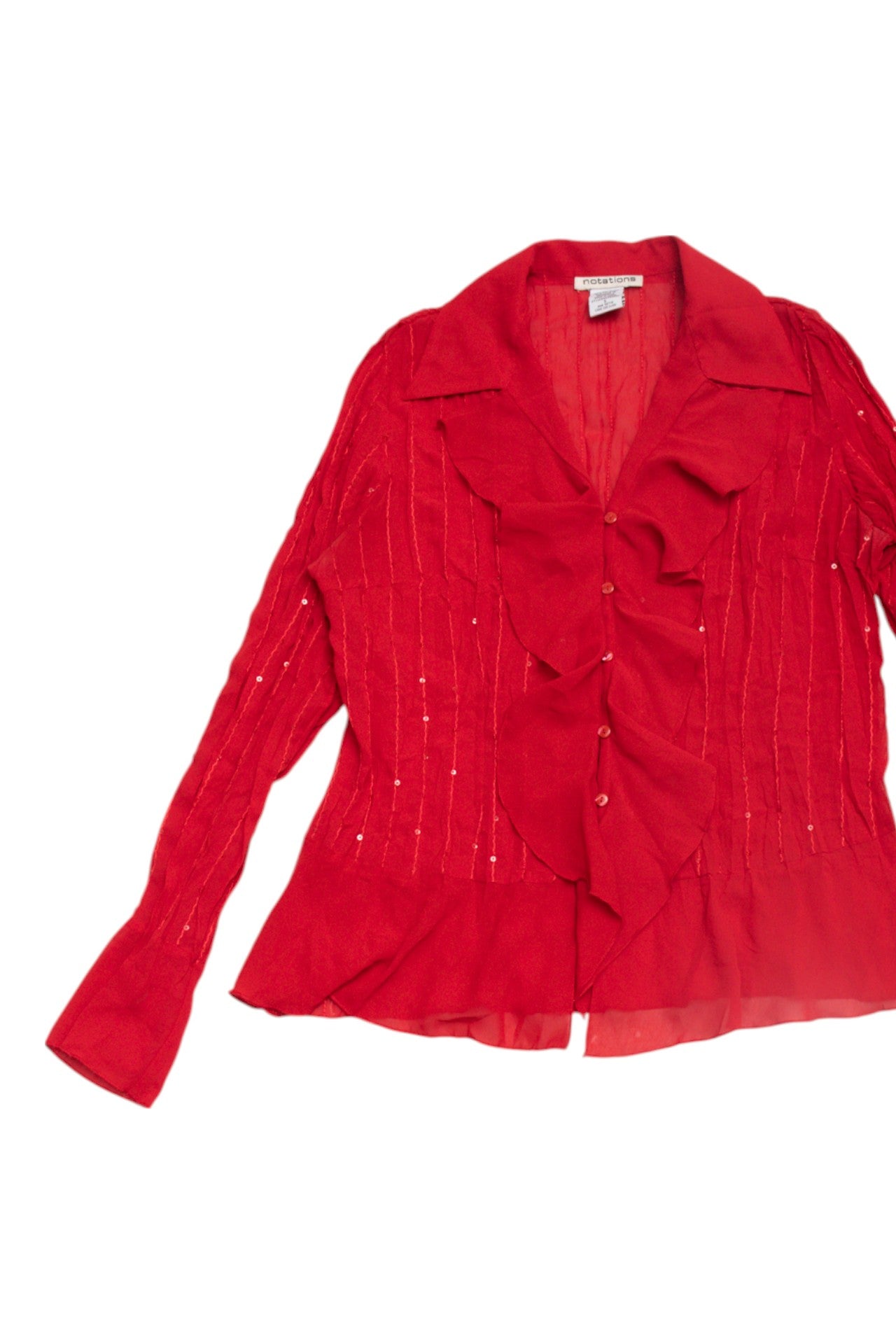#71 Notations sequined frilly button up blouse | c. 158 | size 10