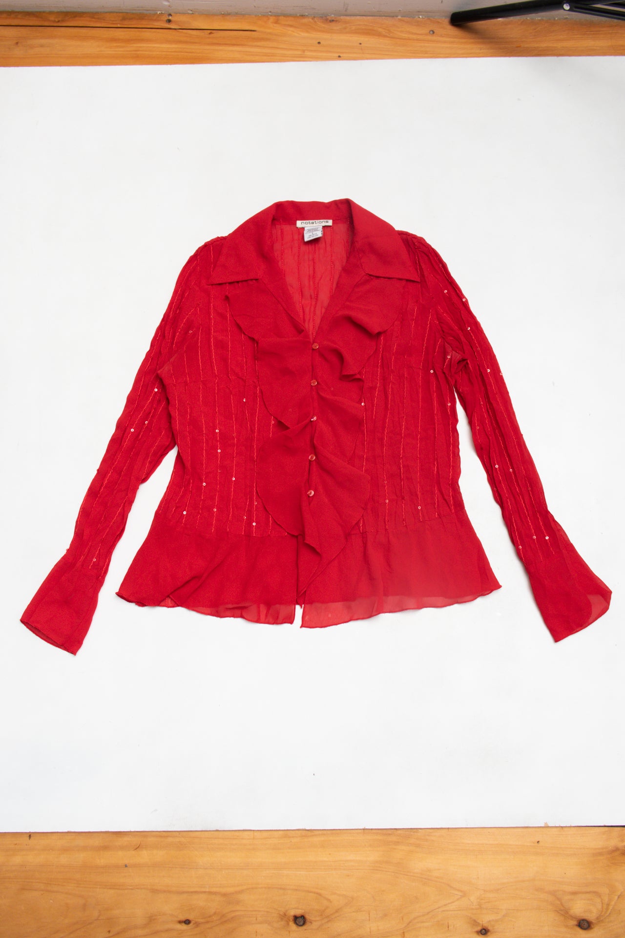 #71 Notations sequined frilly button up blouse | c. 158 | size 10