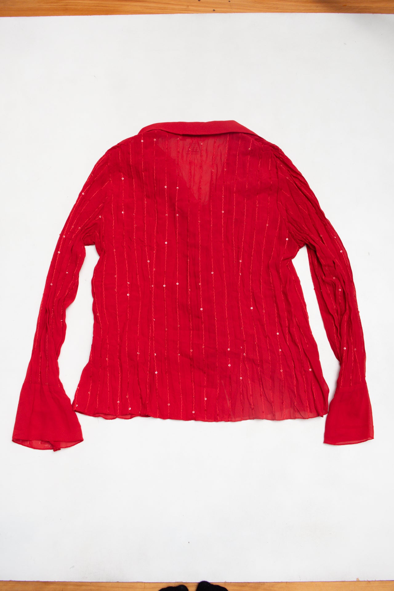 #71 Notations sequined frilly button up blouse | c. 158 | size 10
