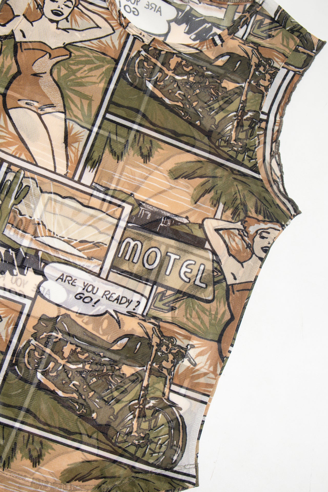 #73 NAFNAF paradise comic style print mesh tank | c. 158 | size 8