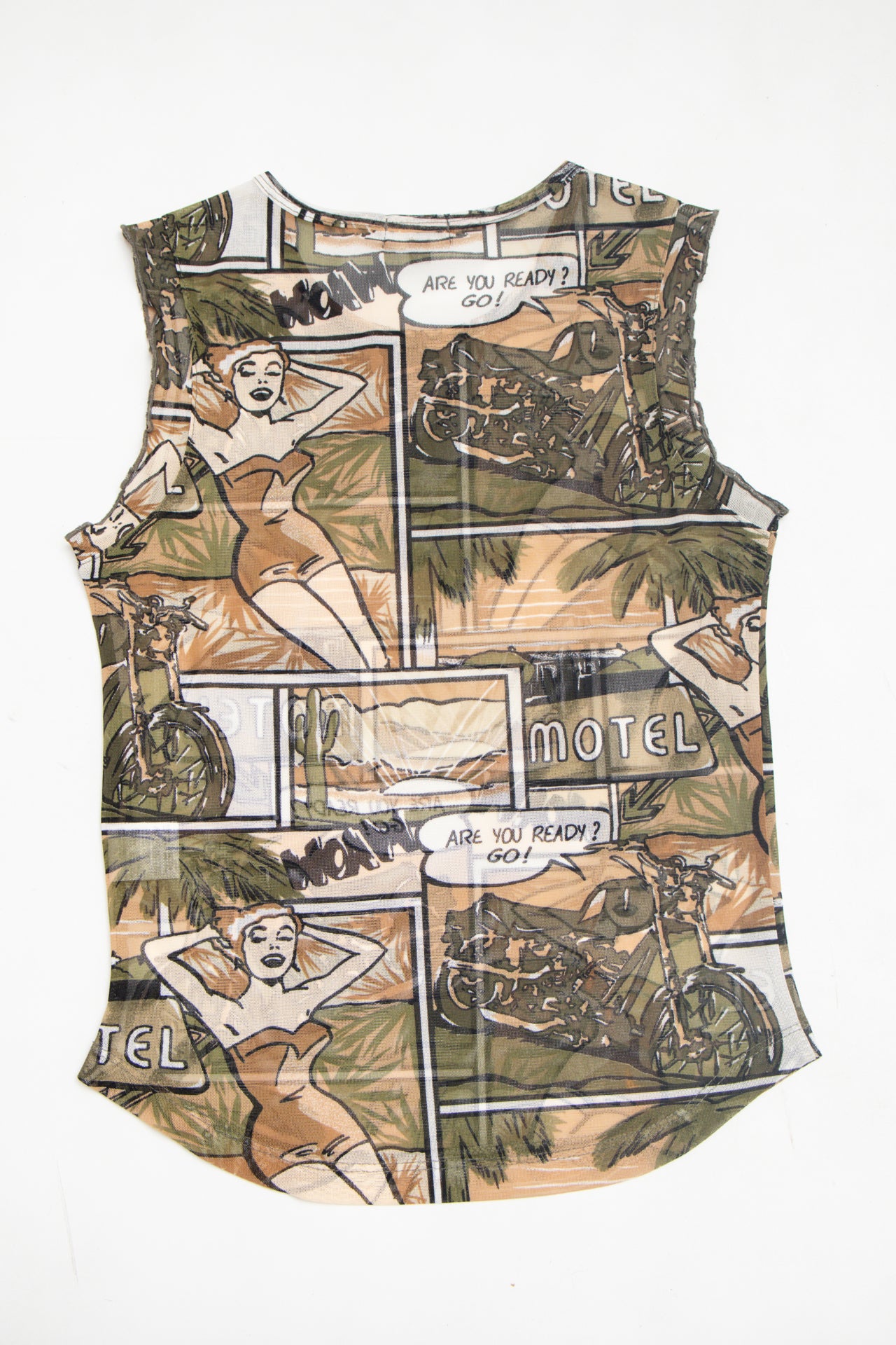 #73 NAFNAF paradise comic style print mesh tank | c. 158 | size 8