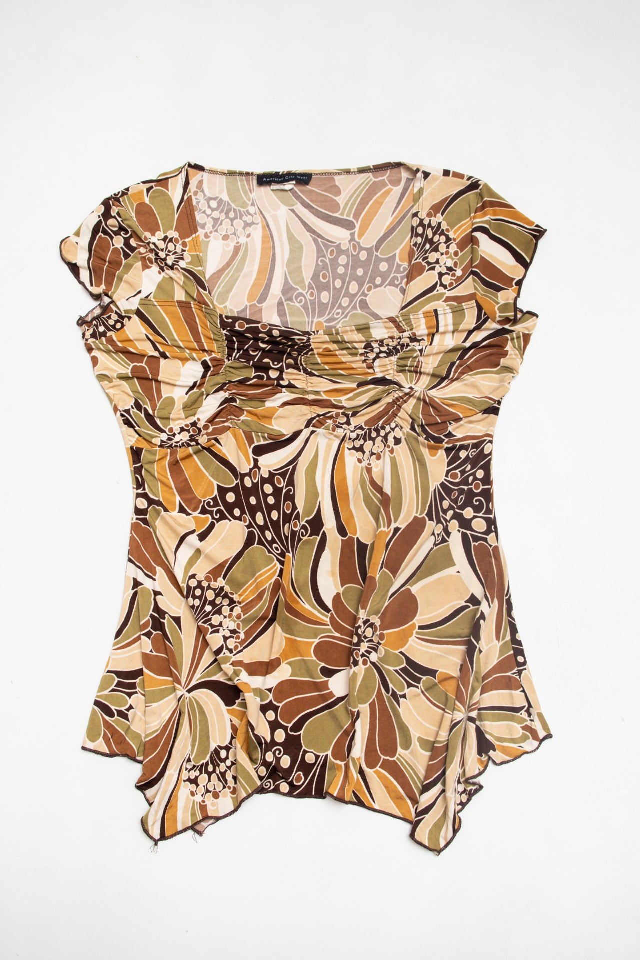 #74 USA made floral ruched chest flowy floral top | c. 158 | size 10