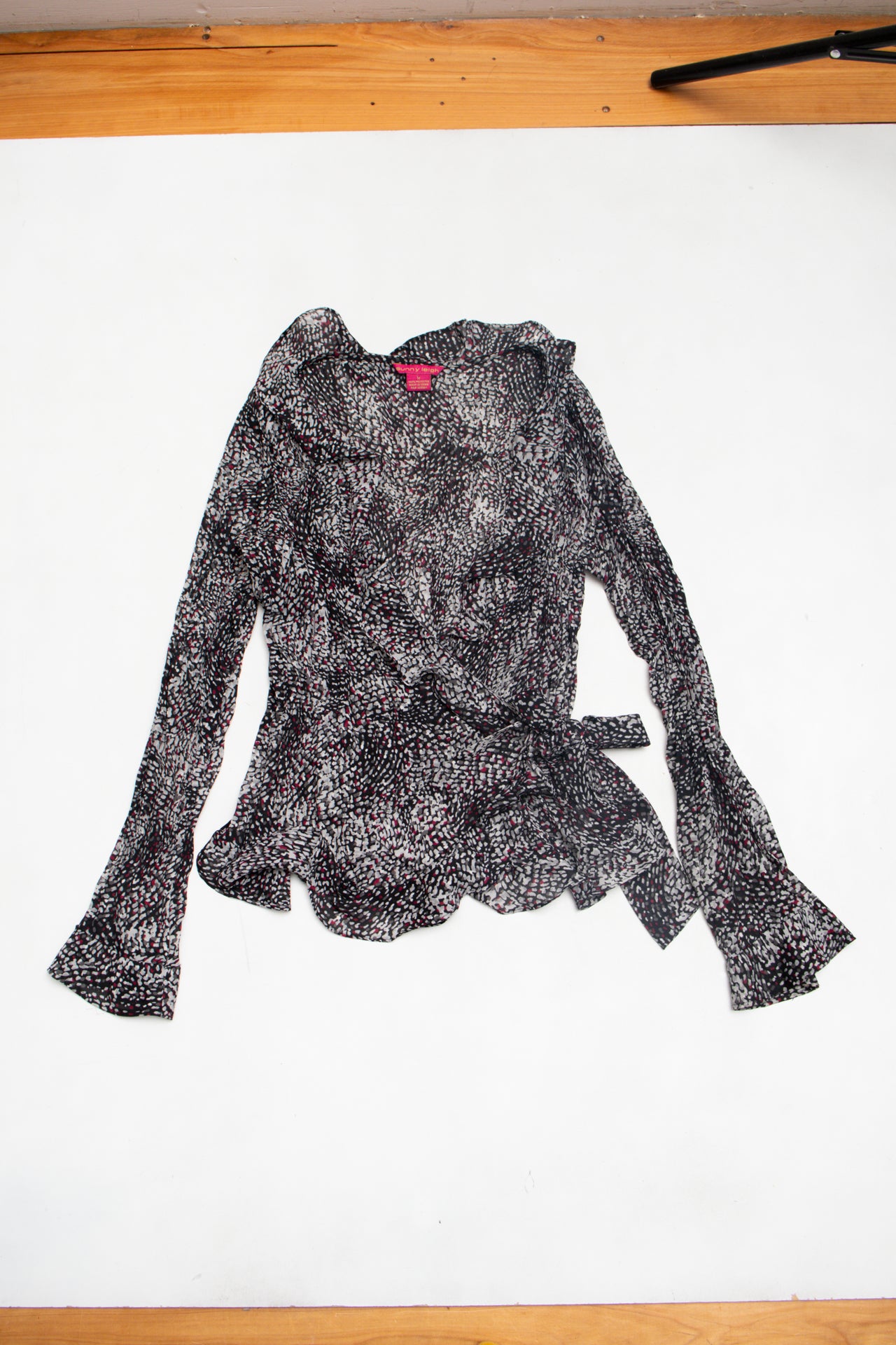 #99 Sunney Leigh polkadot mesh wrap top | c. 158 | size 10