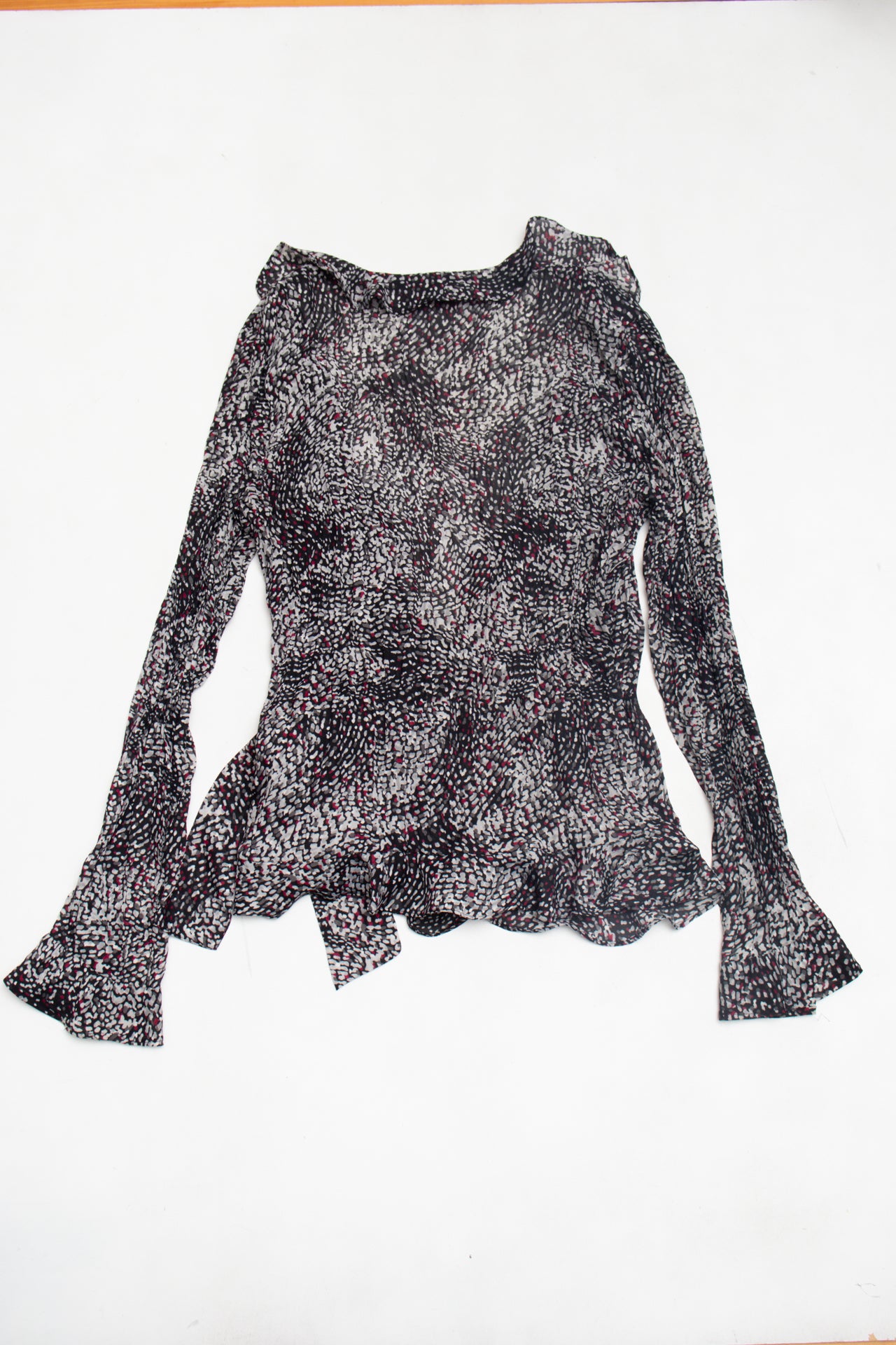 #99 Sunney Leigh polkadot mesh wrap top | c. 158 | size 10