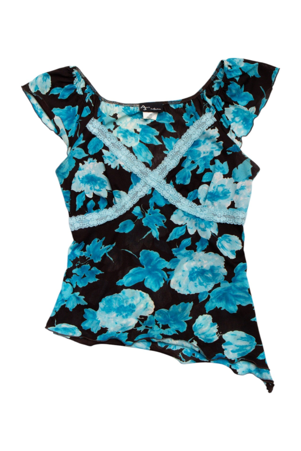 #59 USA Mesh flower top w lace trim | Size 12 | C. 152