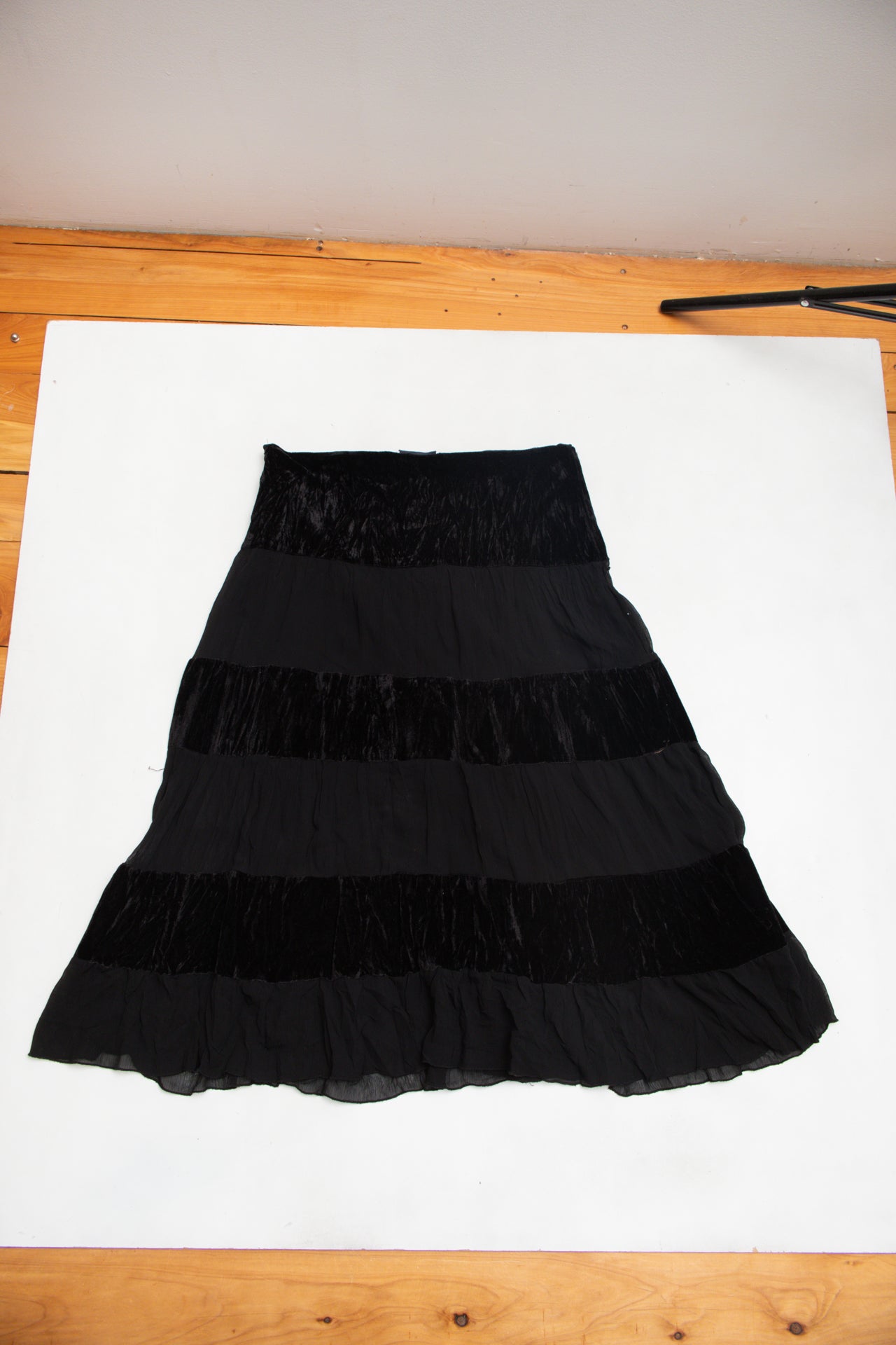 #137 Black sequin mesh velvet maxi skirt | c. 156 | size 14