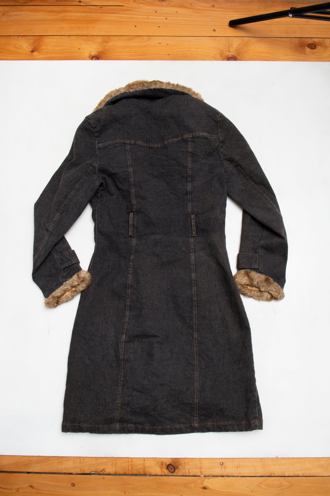 #143 Smogh denim faux fur trim long coat | c. 158 | size 10