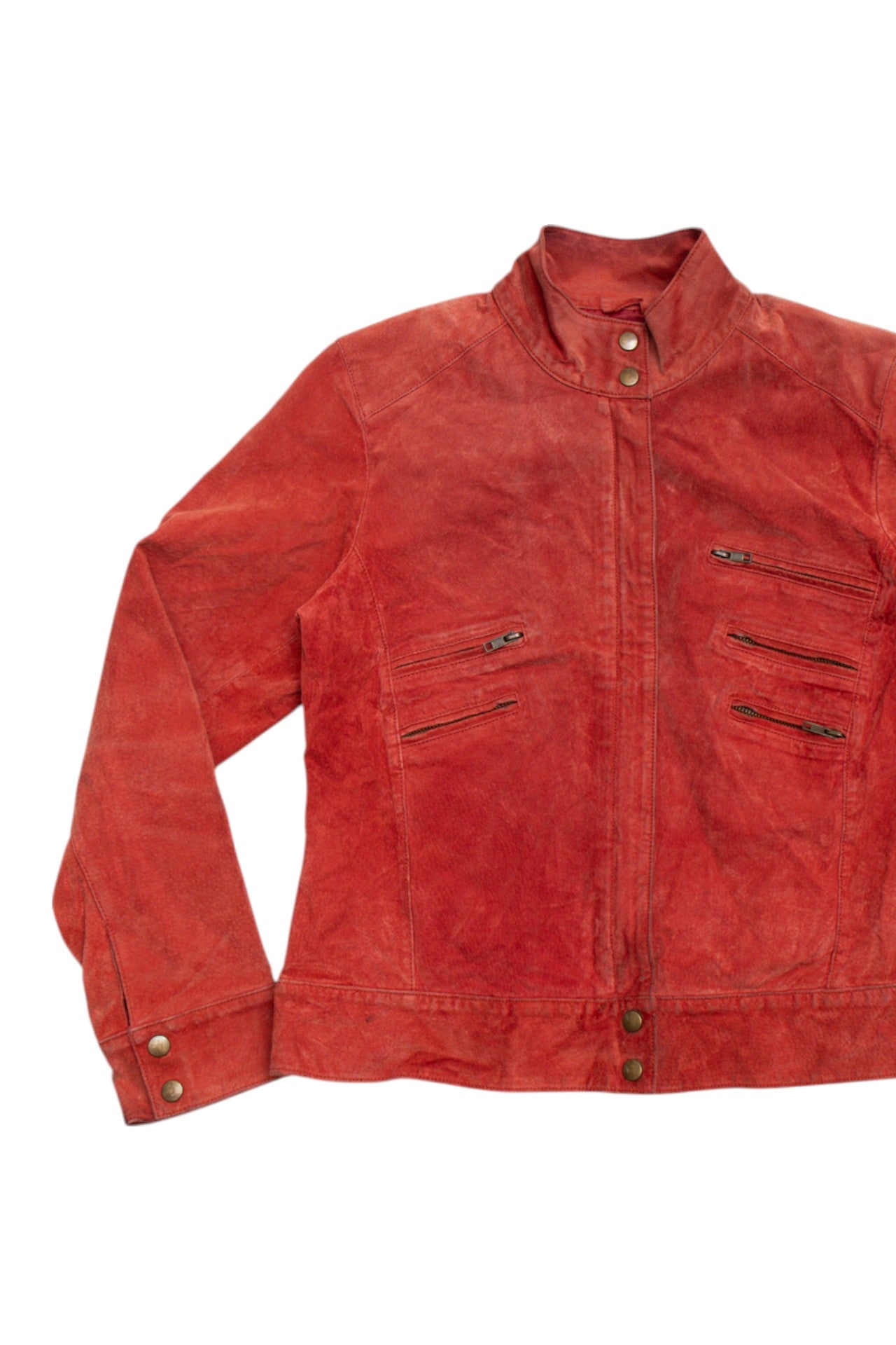 #157 coral red suede leather jacket | c. 158 | size 10
