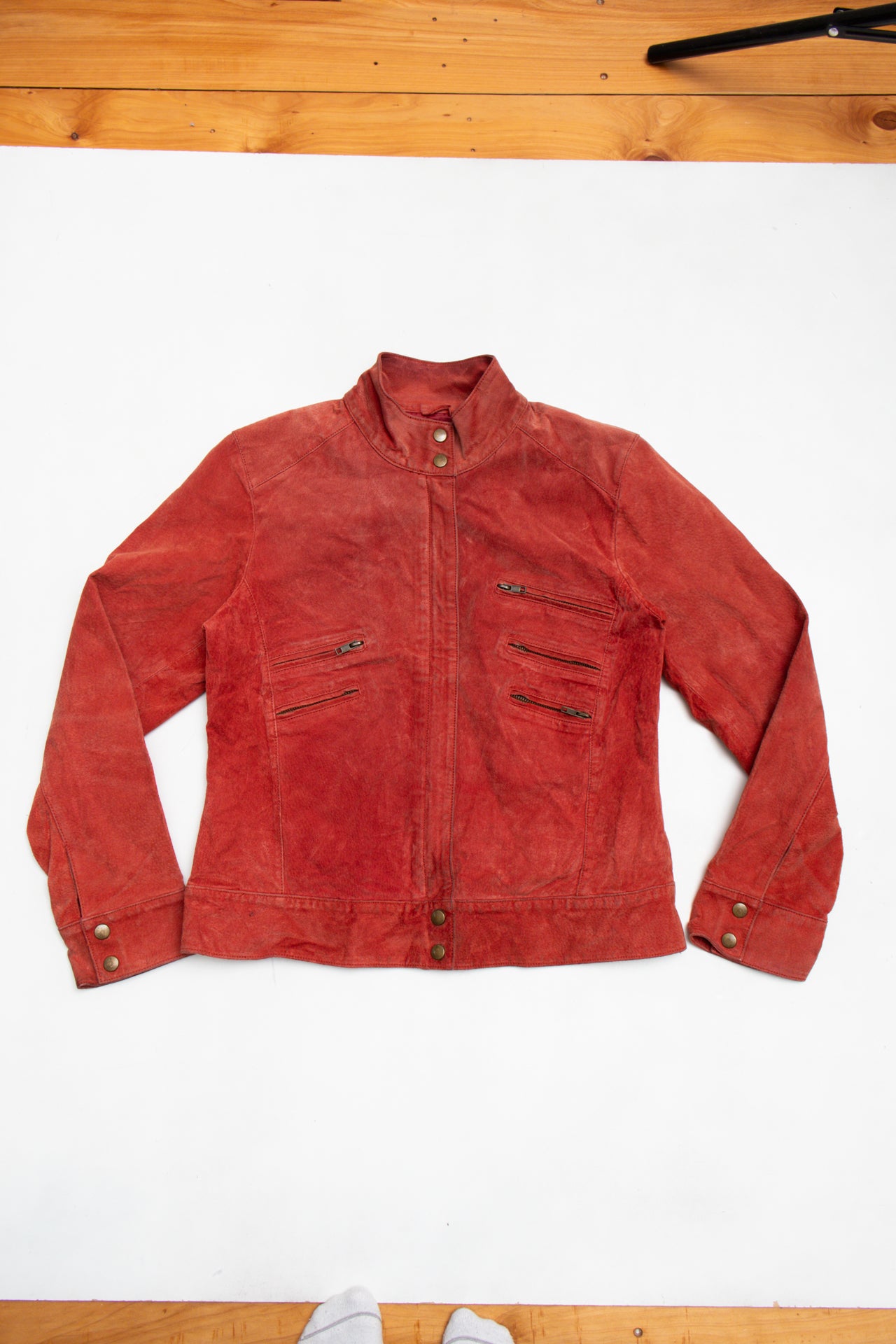 #157 coral red suede leather jacket | c. 158 | size 10