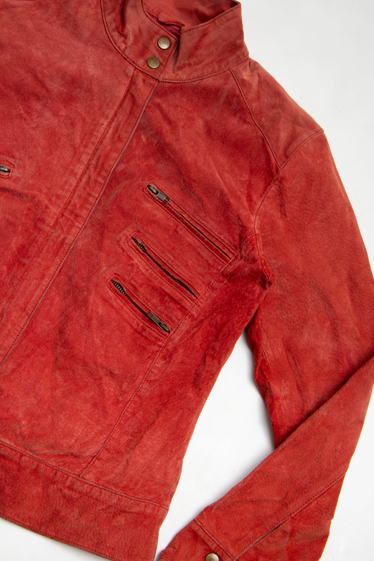 #157 coral red suede leather jacket | c. 158 | size 10
