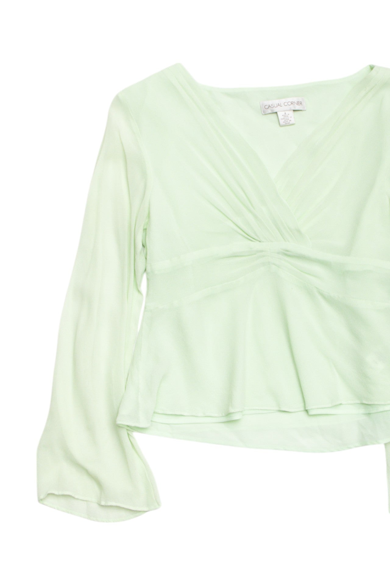 #66 Silk light green sheer long sleeve | Size 8 | C. 152