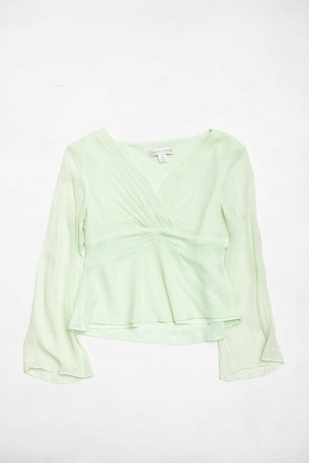 #66 Silk light green sheer long sleeve | Size 8 | C. 152