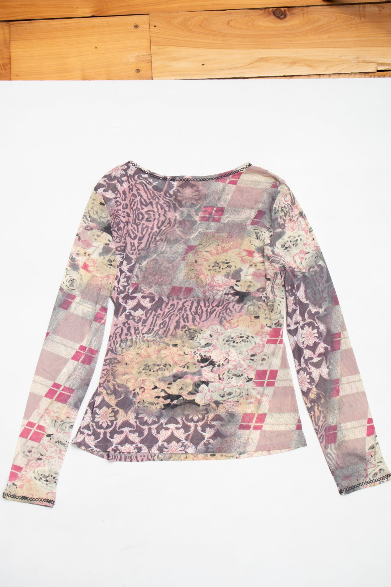 #67 Mesh leopard flower pattern long sleeve | Size 12/14 | C. 152