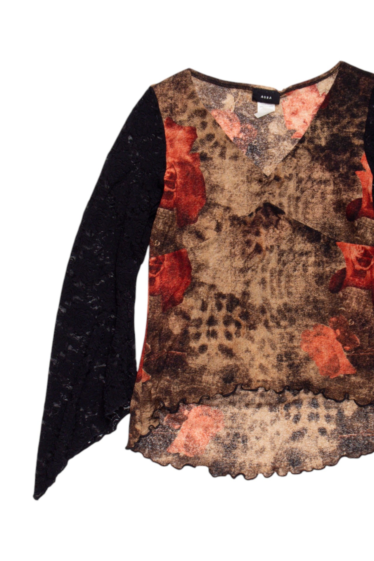 #69 USA Leopard mesh top w lace sleeves | Size 8/10 | C. 152