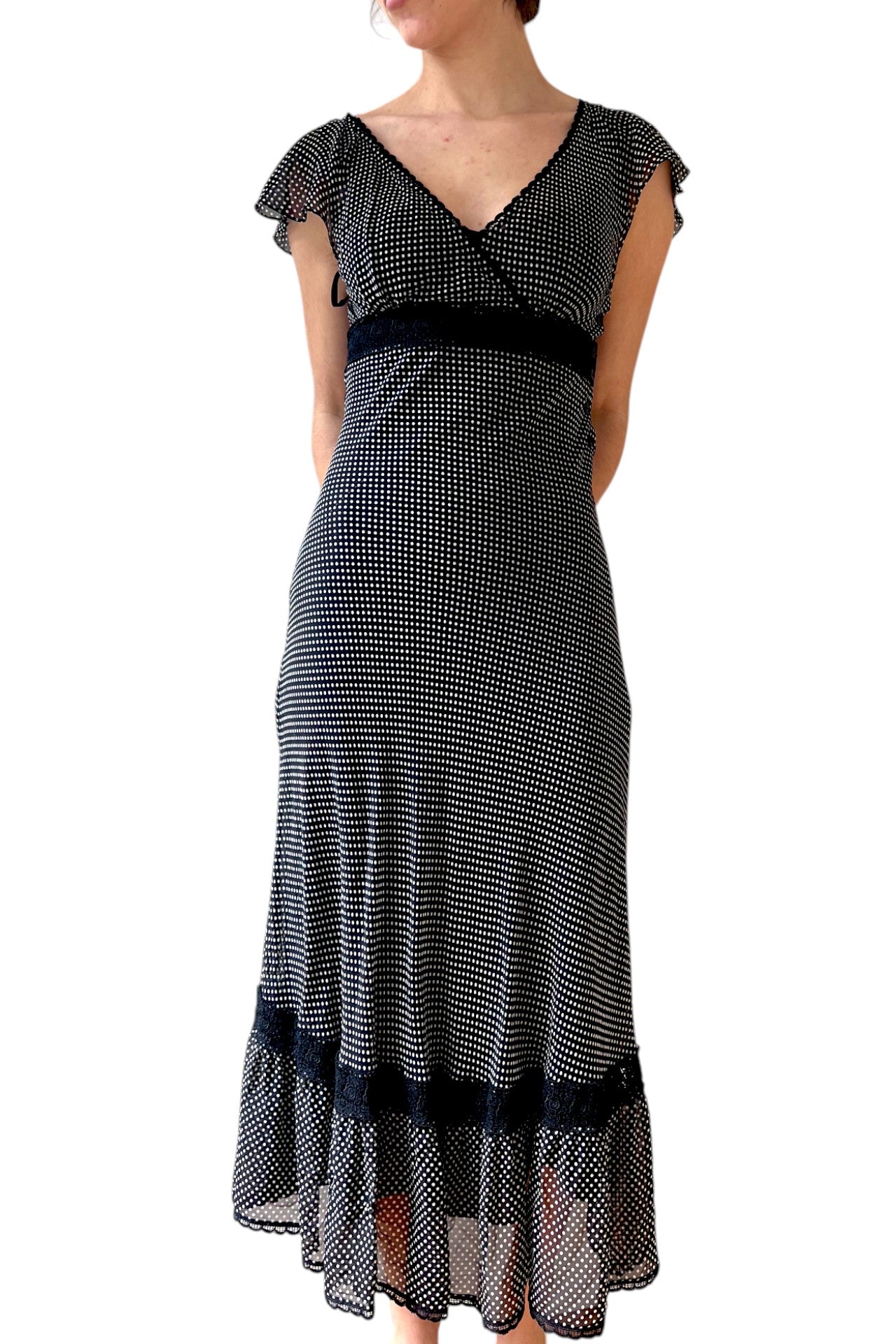 #245 Express polka dot silk midi dress | c. 161 | size 8
