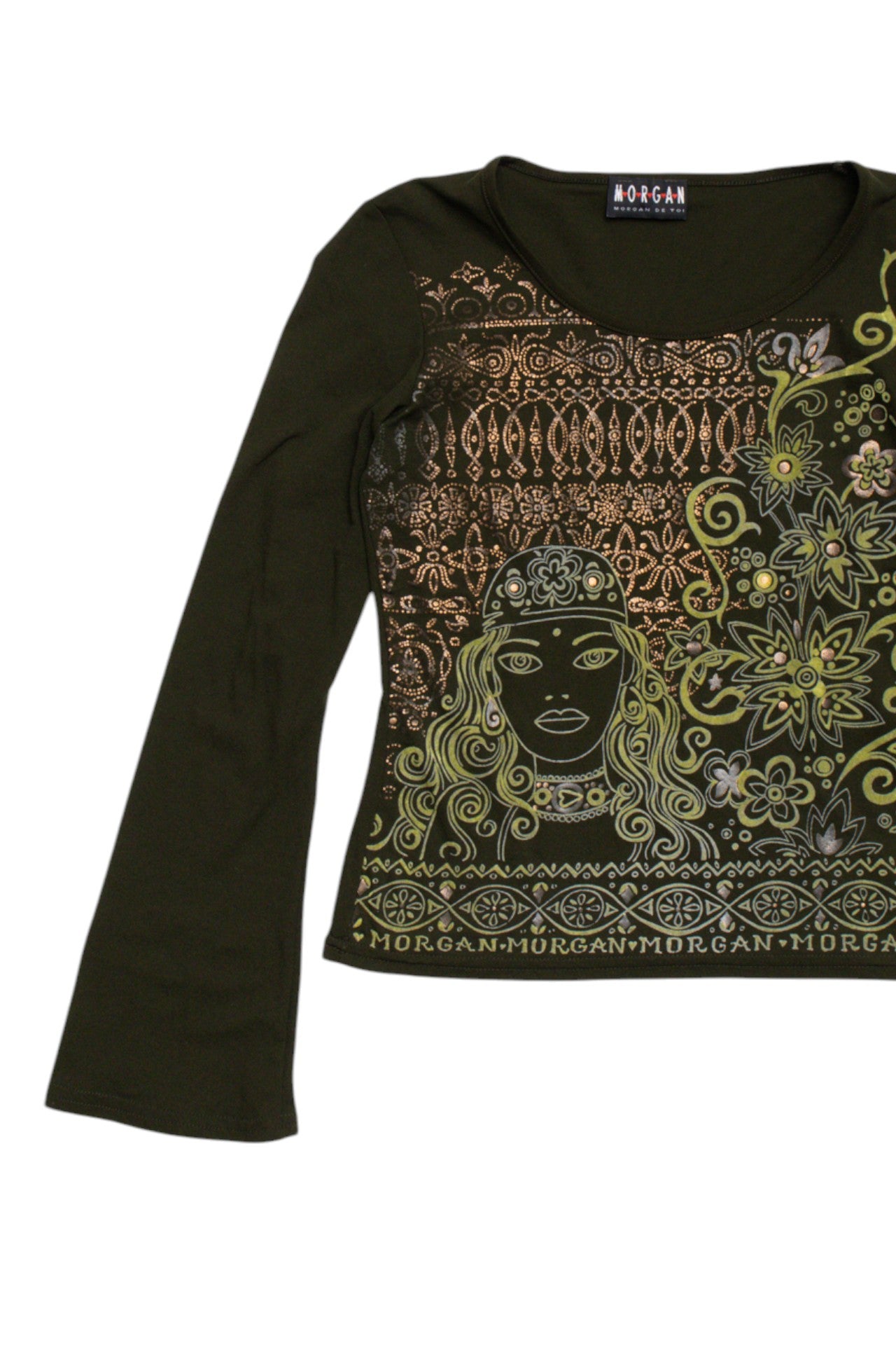 #80 Morgan khaki print mesh long sleeve | Size 8 | C. 152