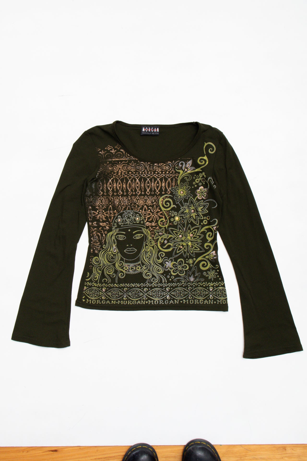 #80 Morgan khaki print mesh long sleeve | Size 8 | C. 152