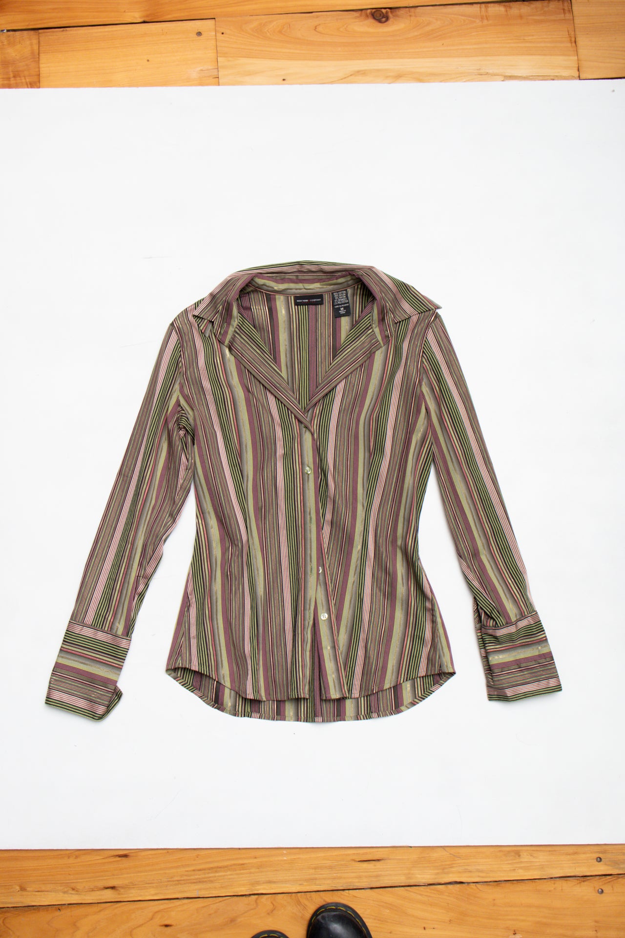 #82 Green Purple striped button down | Size 12 | C. 152