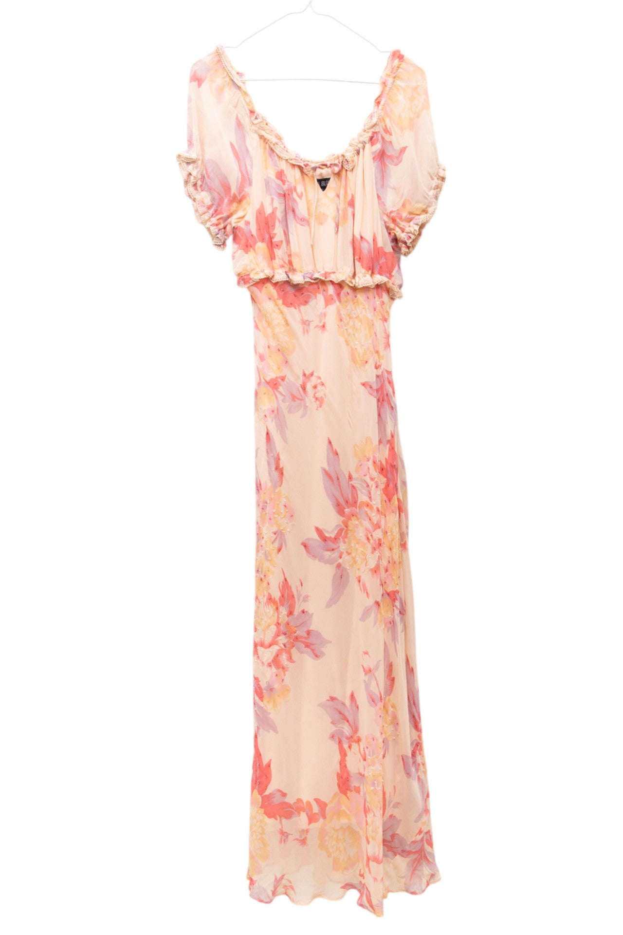 #210 Eva Blue floral beaded short sleeve maxi dress | c. 158 | size 12/14