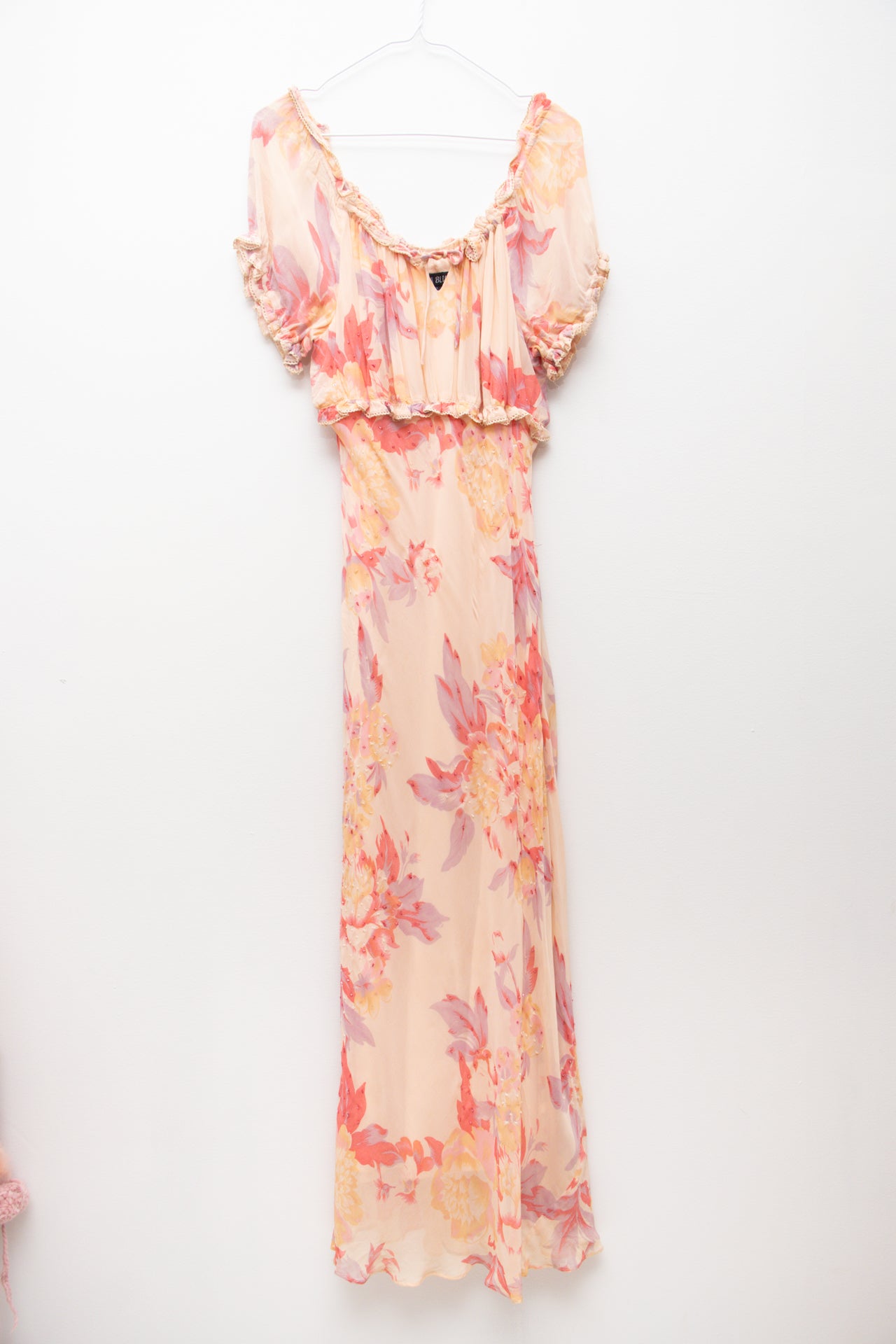 #210 Eva Blue floral beaded short sleeve maxi dress | c. 158 | size 12/14