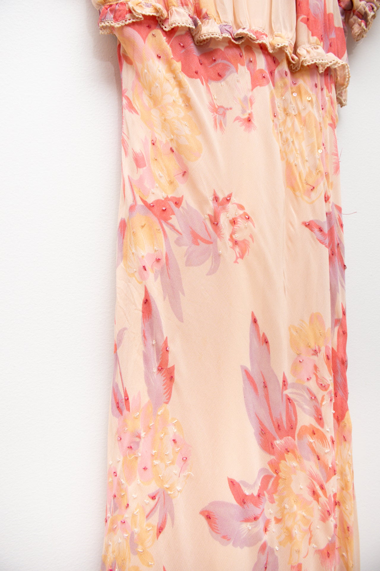 #210 Eva Blue floral beaded short sleeve maxi dress | c. 158 | size 12/14