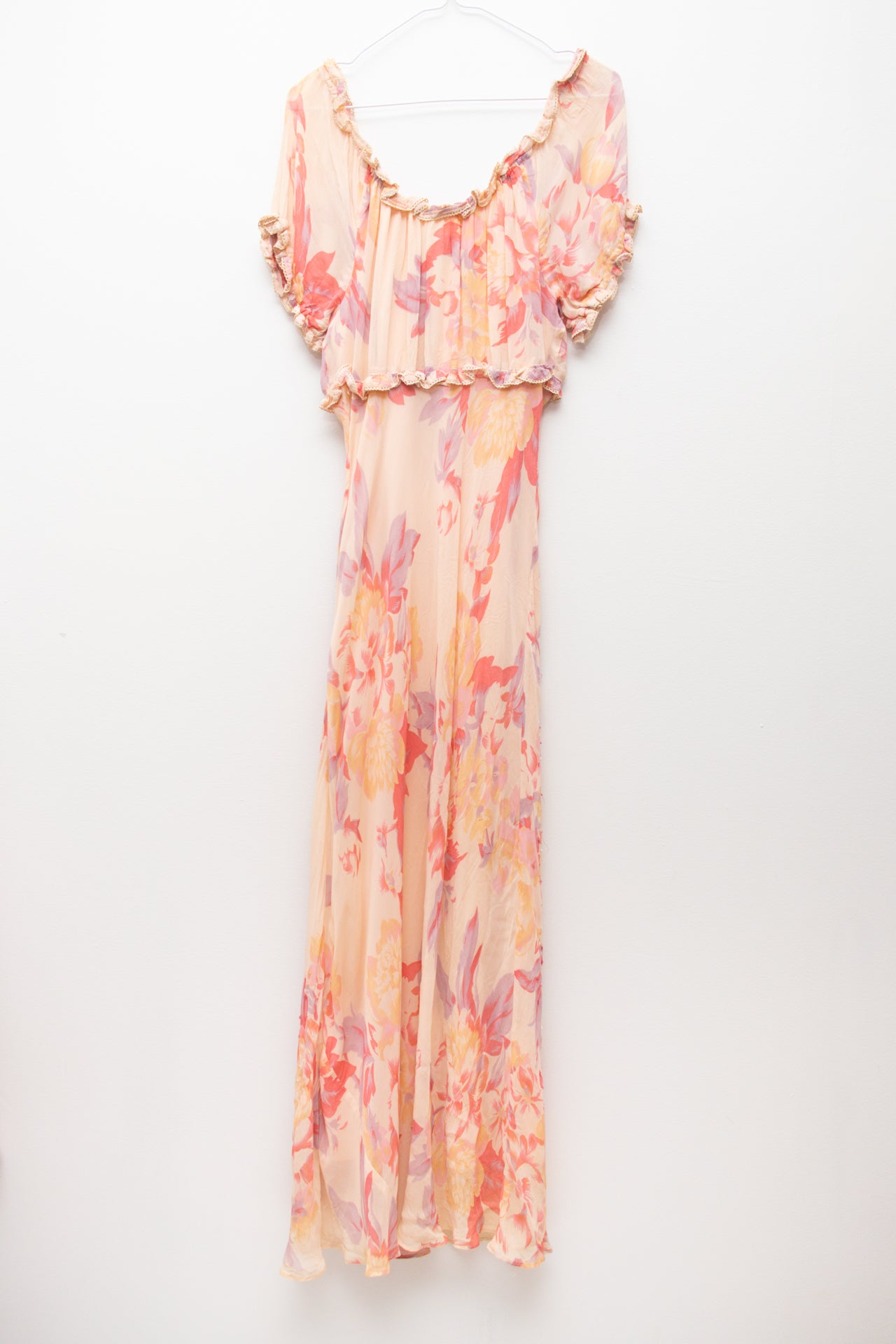 #210 Eva Blue floral beaded short sleeve maxi dress | c. 158 | size 12/14