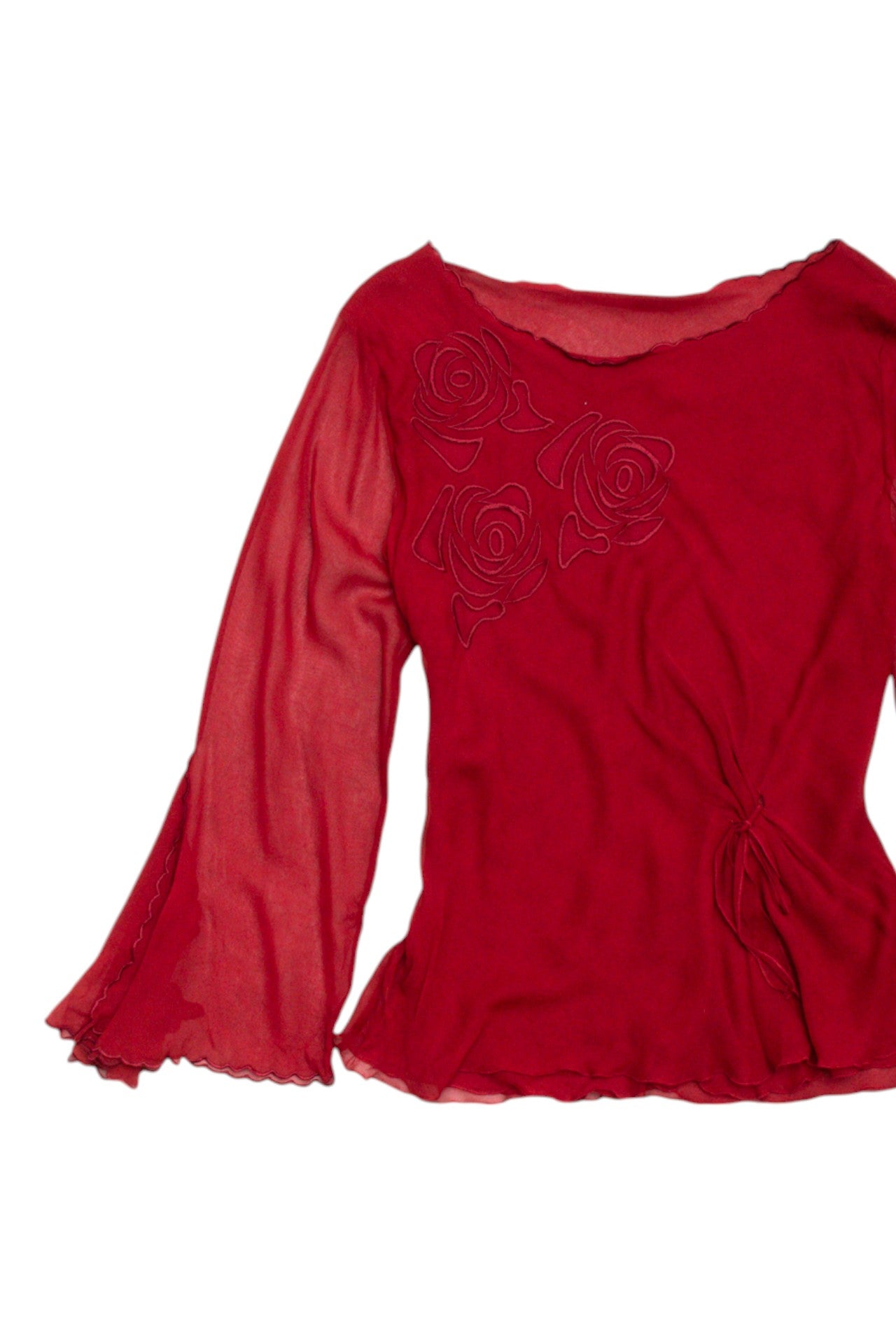 #88 Sheer rose embroidered bell sleeve | Size 12 | C. 151