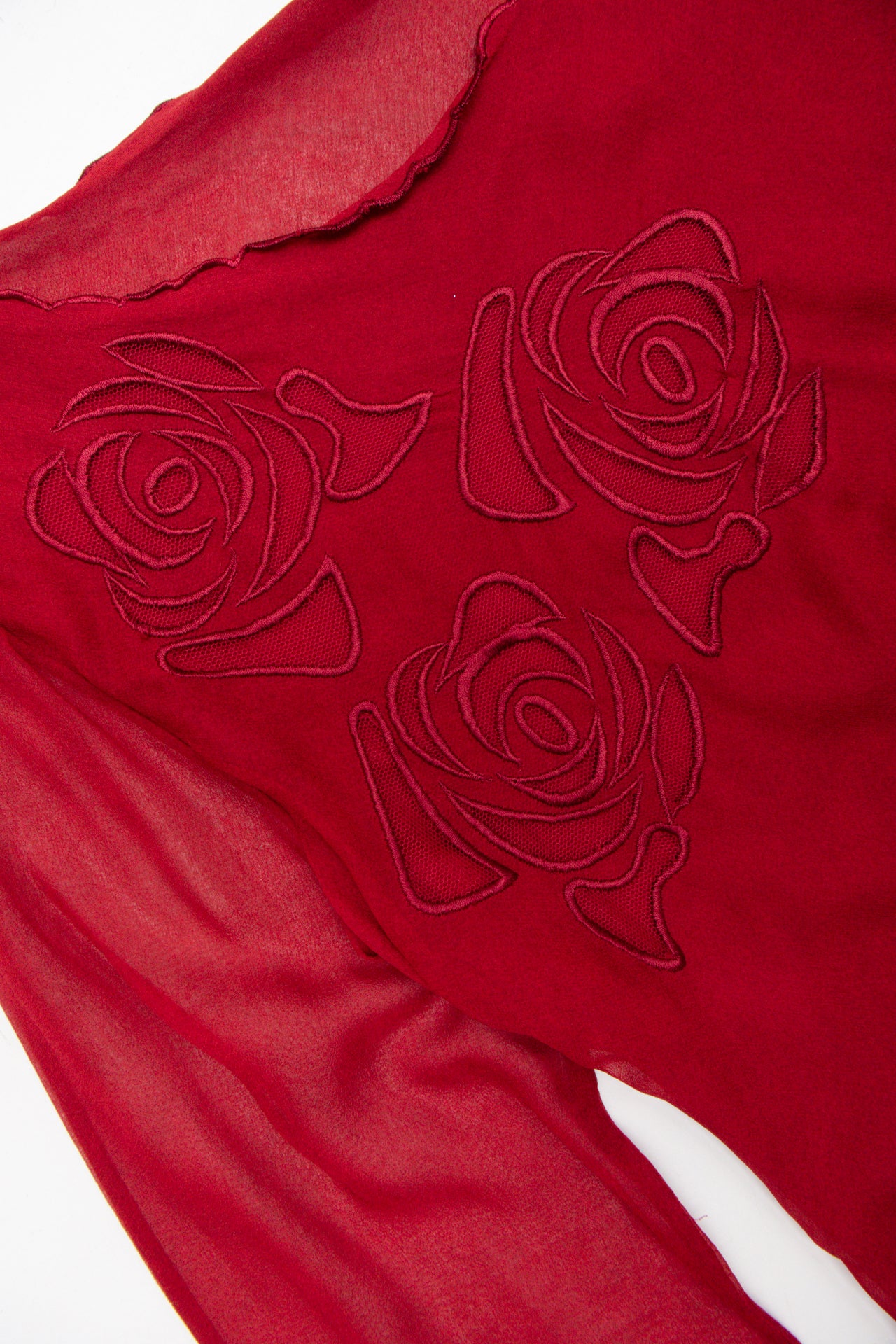 #88 Sheer rose embroidered bell sleeve | Size 12 | C. 151