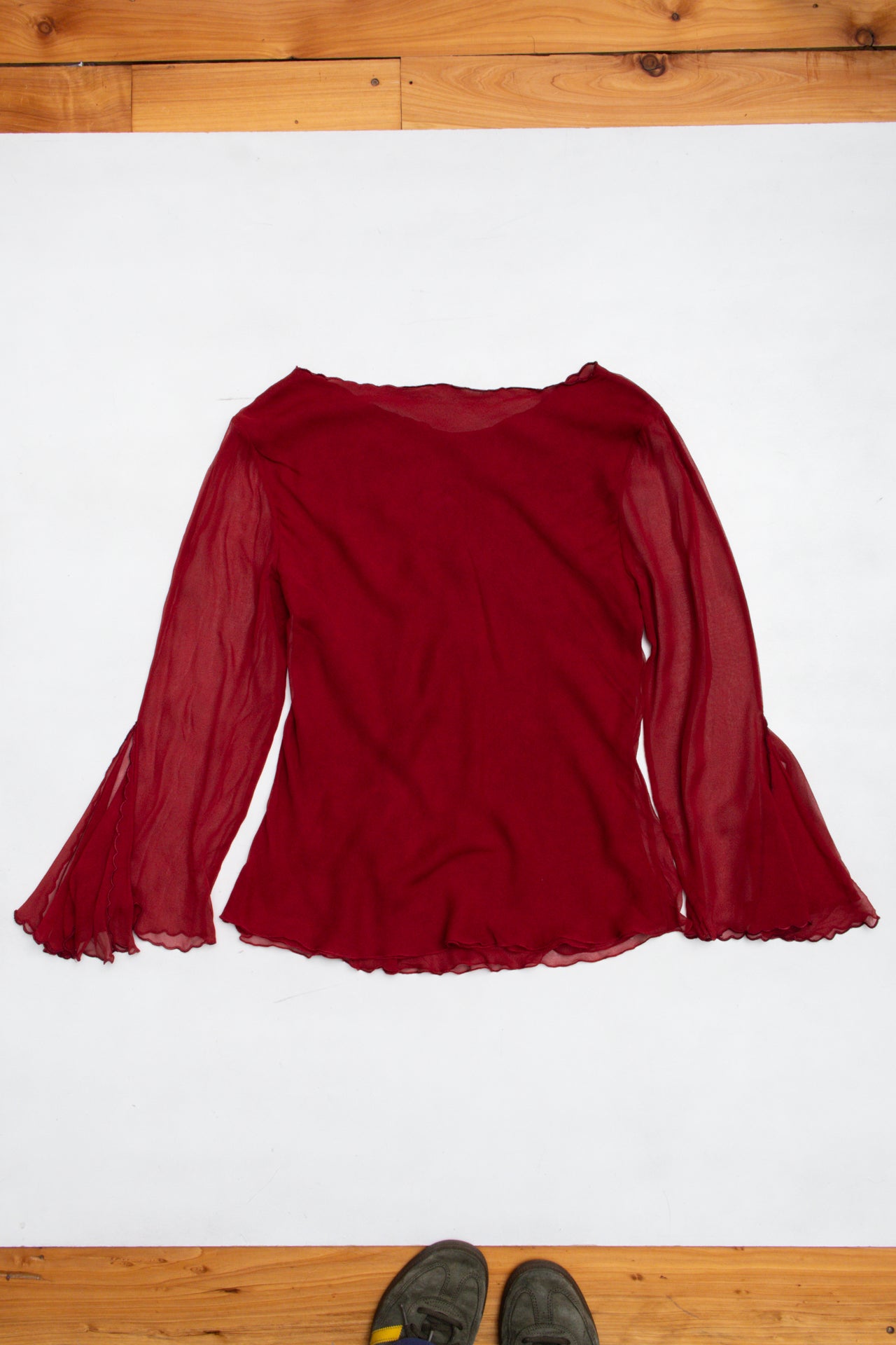 #88 Sheer rose embroidered bell sleeve | Size 12 | C. 151