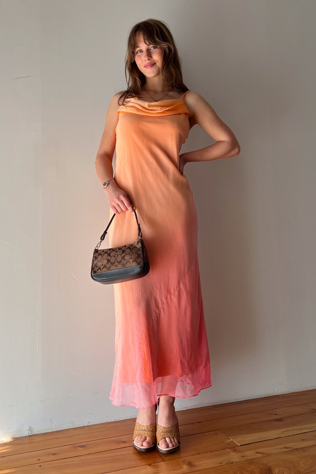 #238 Fair Weather orange/pink evening dress | c. 162 | size 8