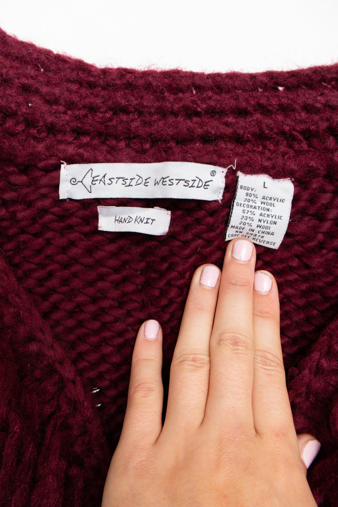 #96 Burgundy wool blend w shaggy trim | Size 12 | C. 152