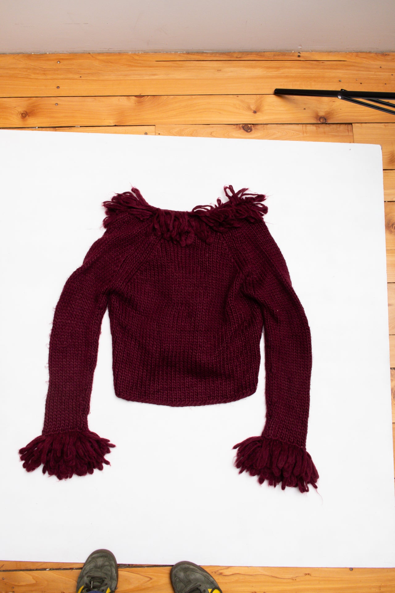 #96 Burgundy wool blend w shaggy trim | Size 12 | C. 152