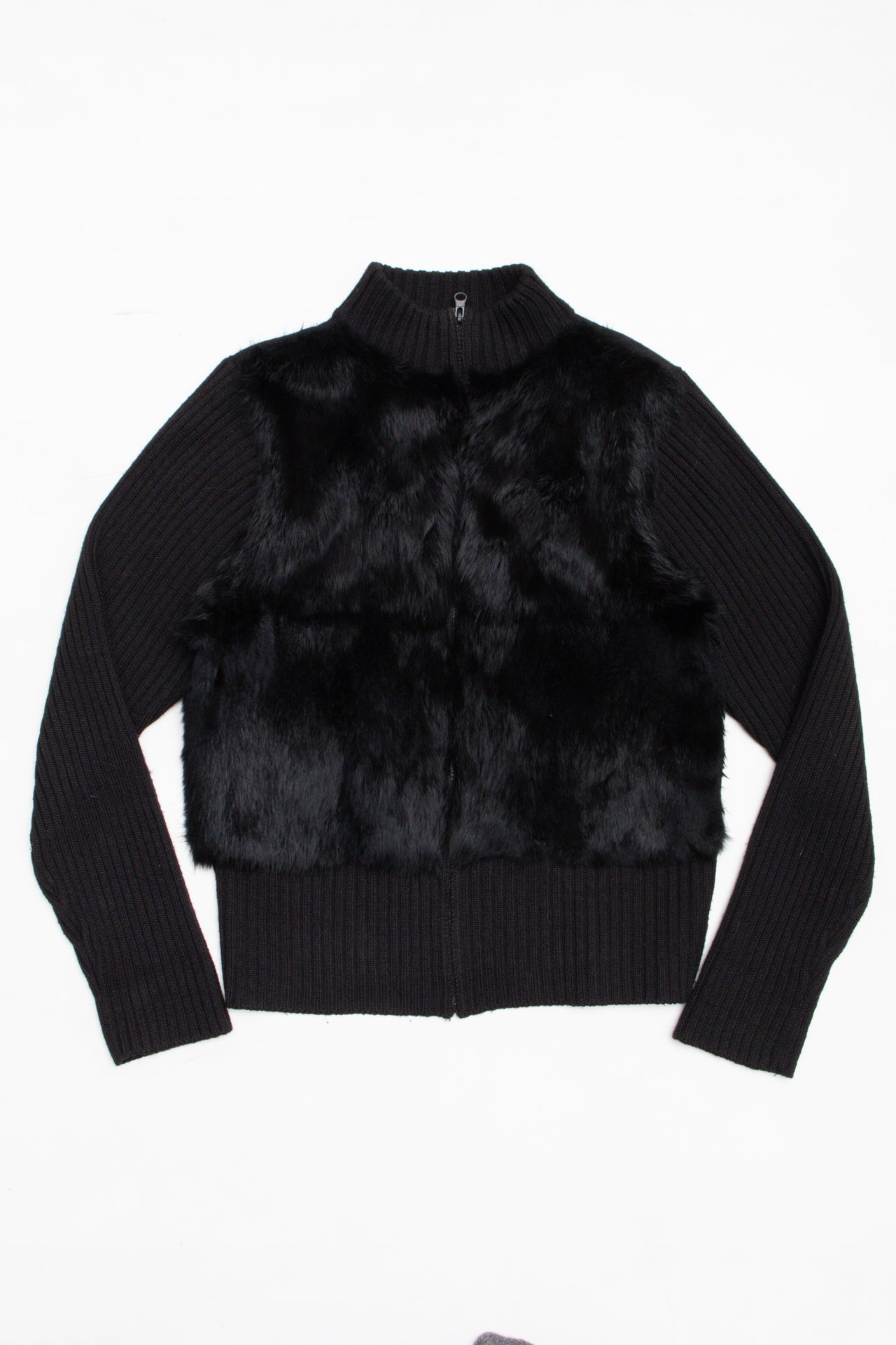 #102 Black Faux fur knit jacket | Size 10 | C. 152